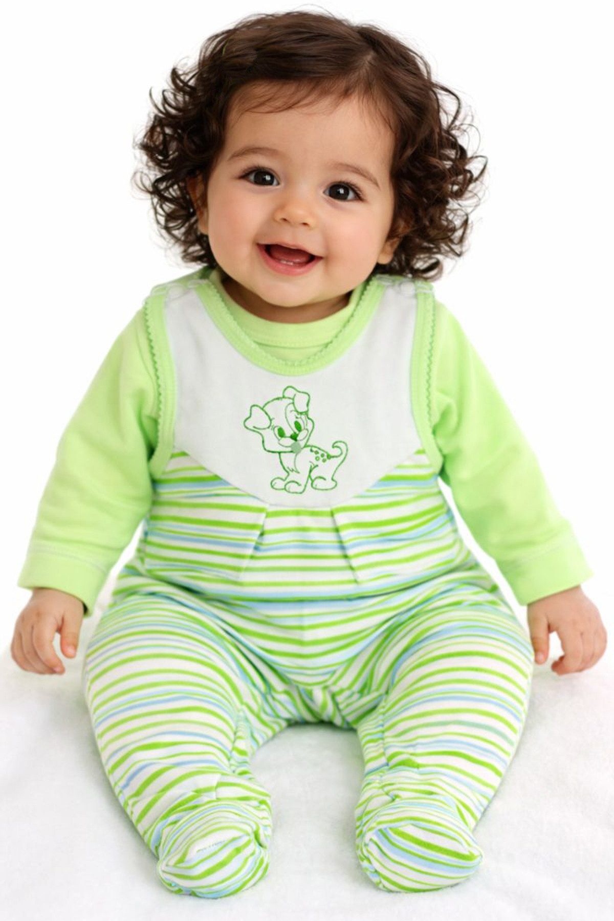 La Bortini Strampler Baby Anzug Stramplerhose und Langamshirt Erstlingsset in grün