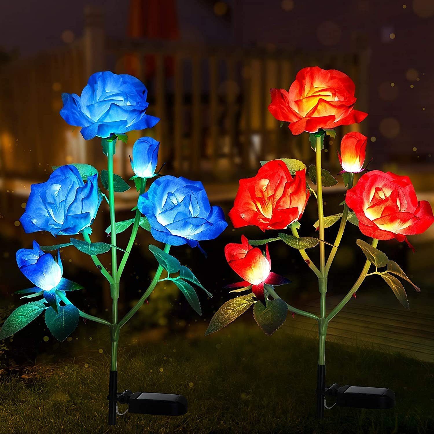 LED Stück Wasserdicht Solarleuchte Gartenlampe, Garten IP65 LED Beleuchtung Lichtern, blau LETGOSPT Solar Außen LED mit LED-Rosen Solarleuchte 1 Deko Außenleuchte fest integriert, Kaltweiß, Rose