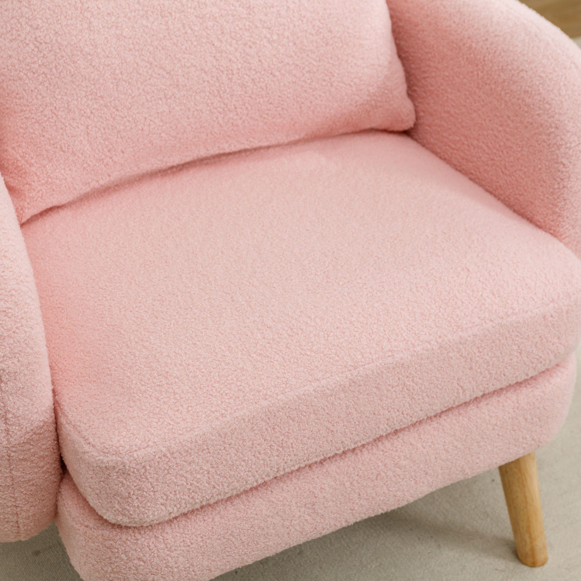 REDOM Sessel Polstersessel Loungesessel, (Moderner, Sessel mit schlichter dickem Kissen, mit Armlehnensessel Beine aus rosa Massivholz Kissen Teddy-Samtstuhl), extra