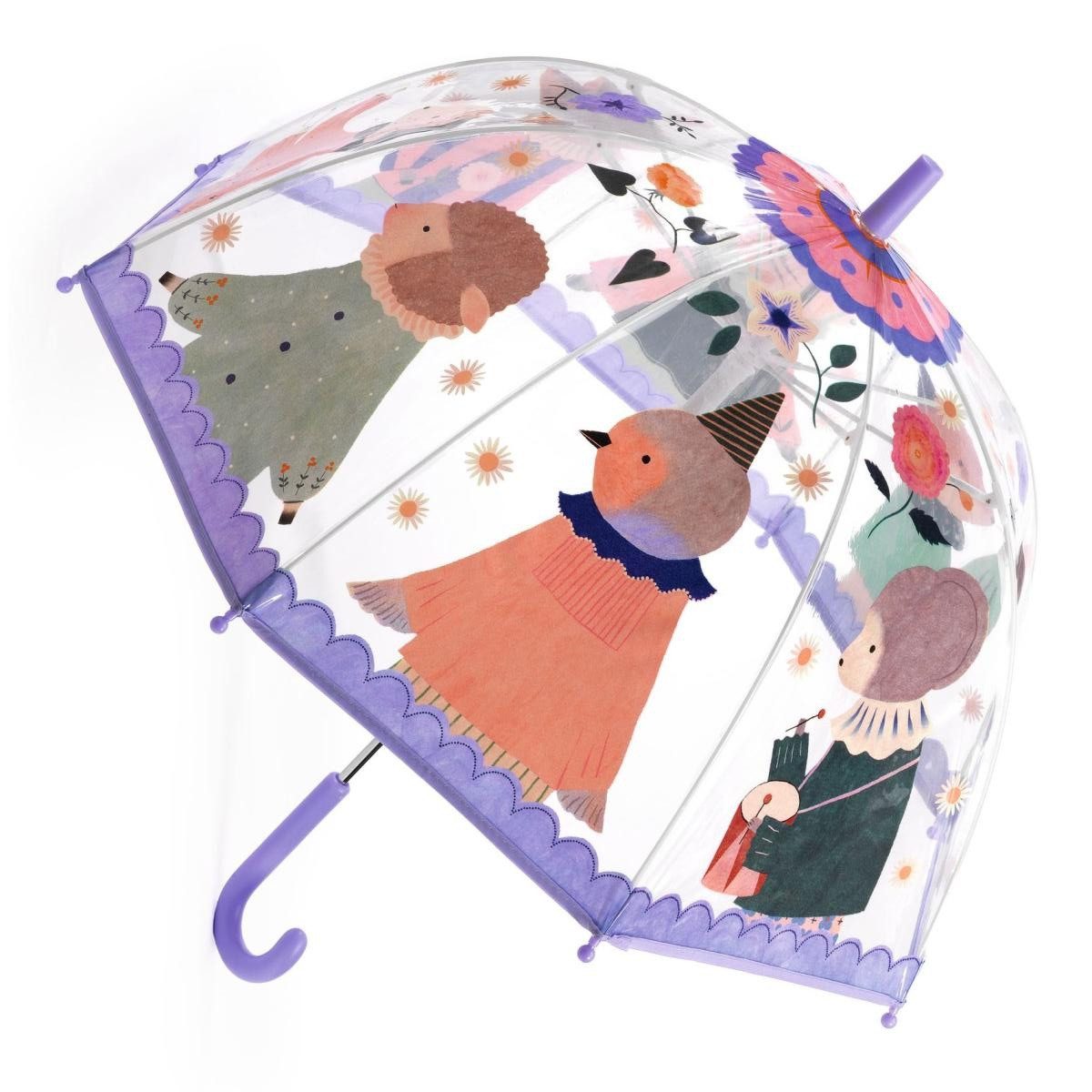 DJECO Stockregenschirm Kinder-Regenschirm musikalischen Tieren Transparent Ø 68 x 70 cm lila