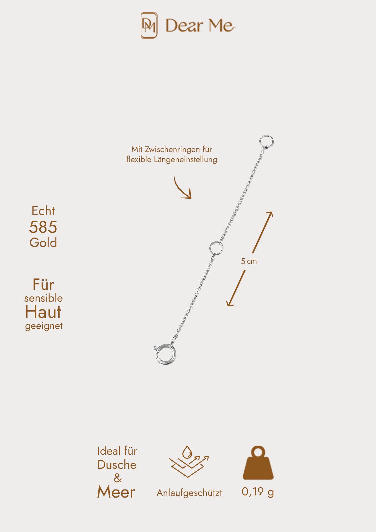 Dear Me Kettenverlängerung Kettenverlängerung Gelbgold 585, Verlängerungskette Weißgold 375, 5 cm, Verlängerungskettchen 14K Gold, 9K Gold Halskette Verlängerun – Bild 2 von 4