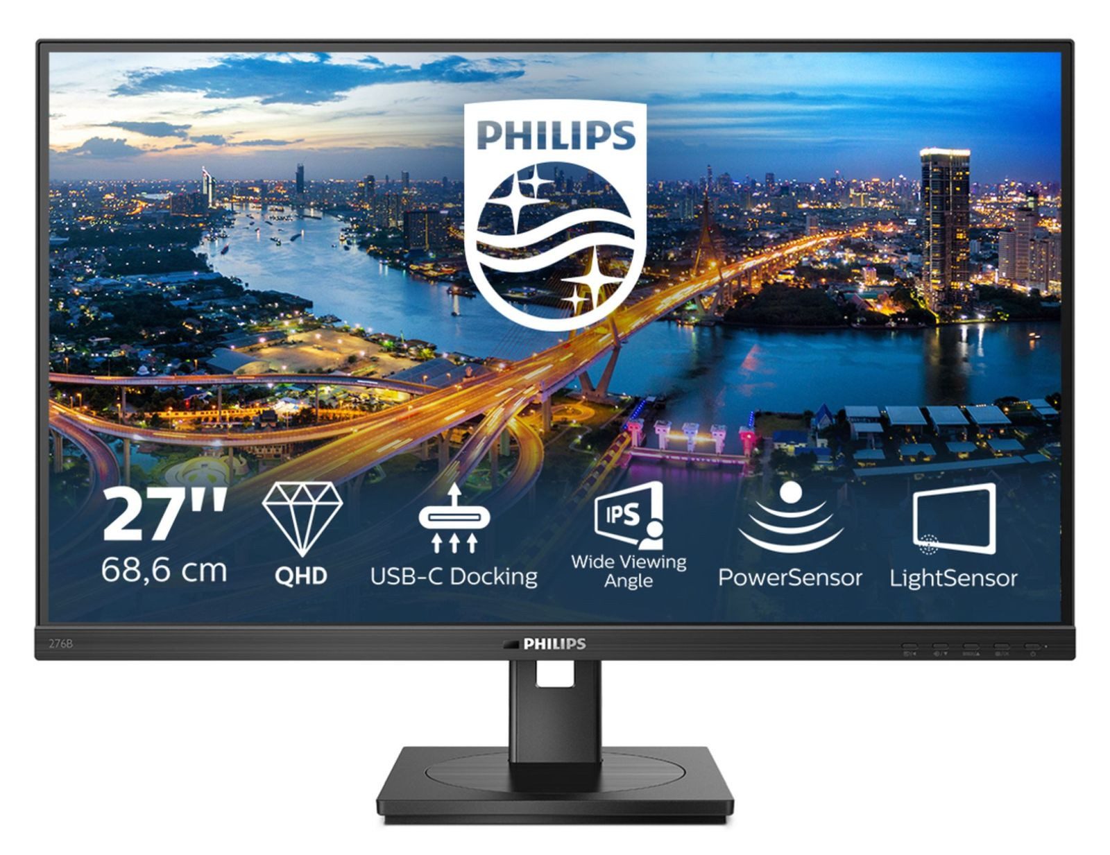 Philips LCD-Display B Line 276B1 - 68.6 cm (27) - 2560 x 1440 QHD TFT-Monitor (2560 x 1440 px, Full HD, 4 ms Reaktionszeit, 75 Hz, IPS, Eingebautes Mikrofon, Kamera, Lautsprecher, HDCP, Höhenverstellbar)
