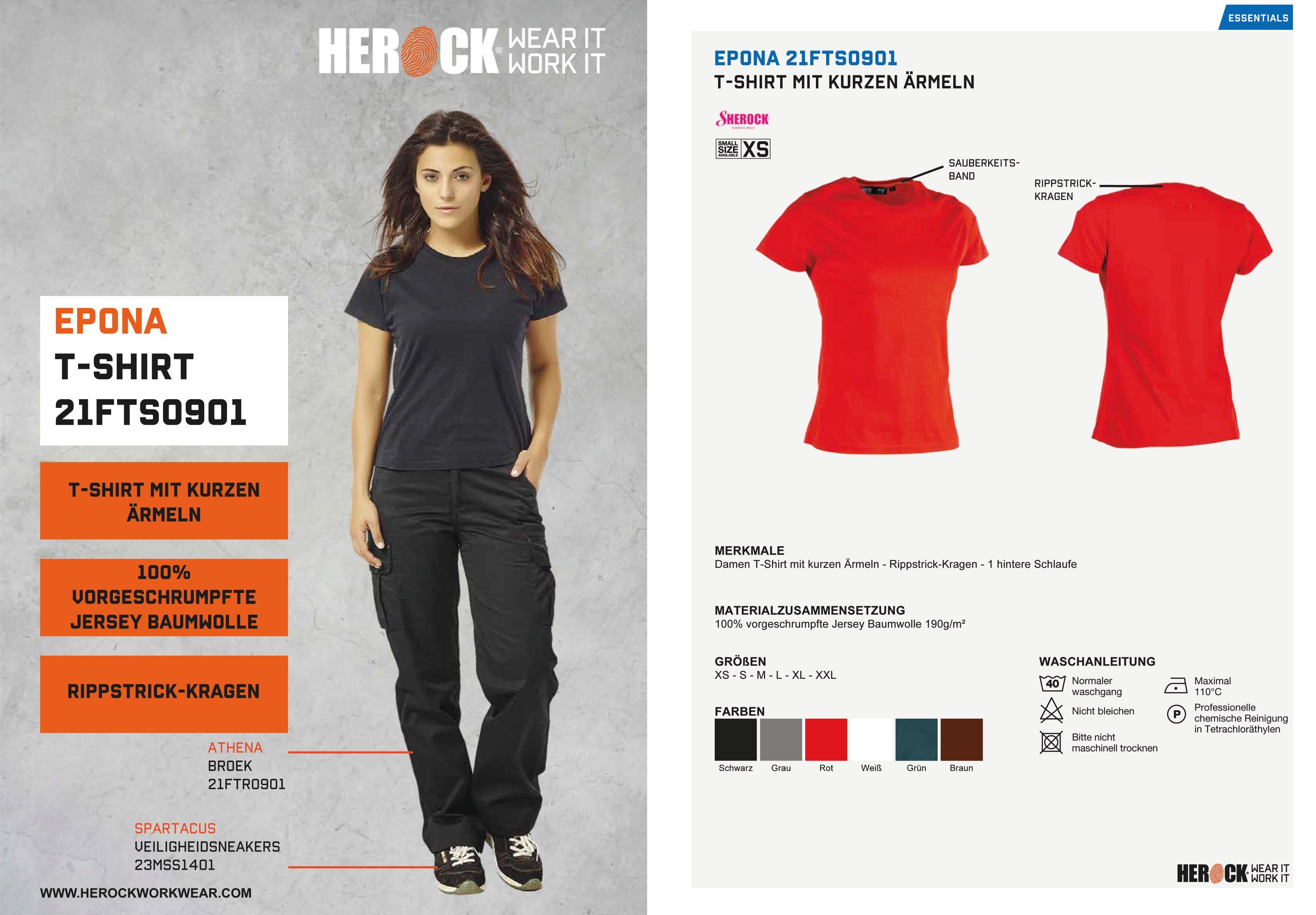 T-Shirt 1 T-Shirt Herock angenehmes Kurzärmlig Epona Tragegefühl Damen rot Schlaufe, Figurbetont, hintere