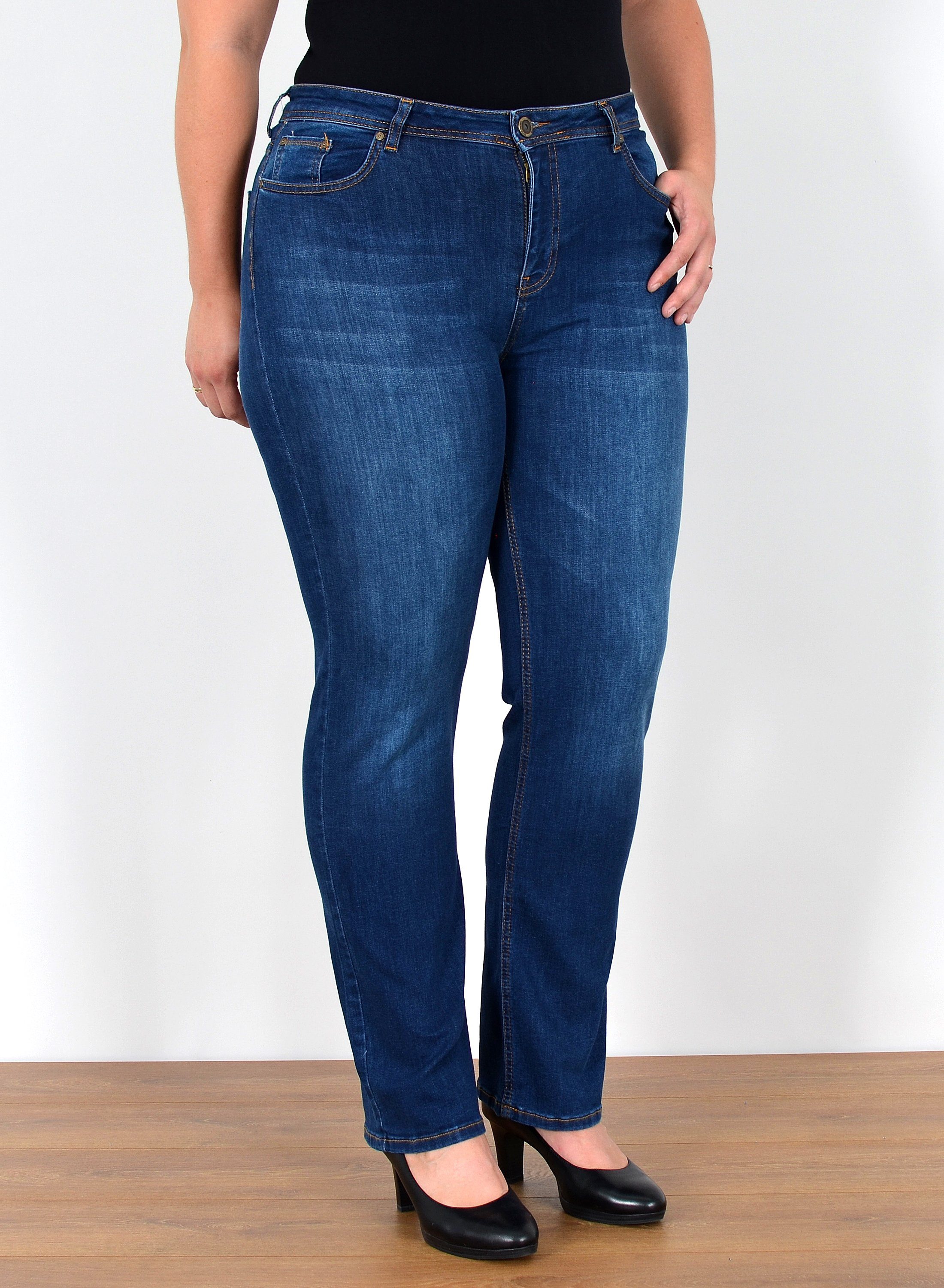 ESRA Straight-Jeans FG5 High Waist Damen Jeans Straight Leg Stretch Hose Übergröße Große Größe