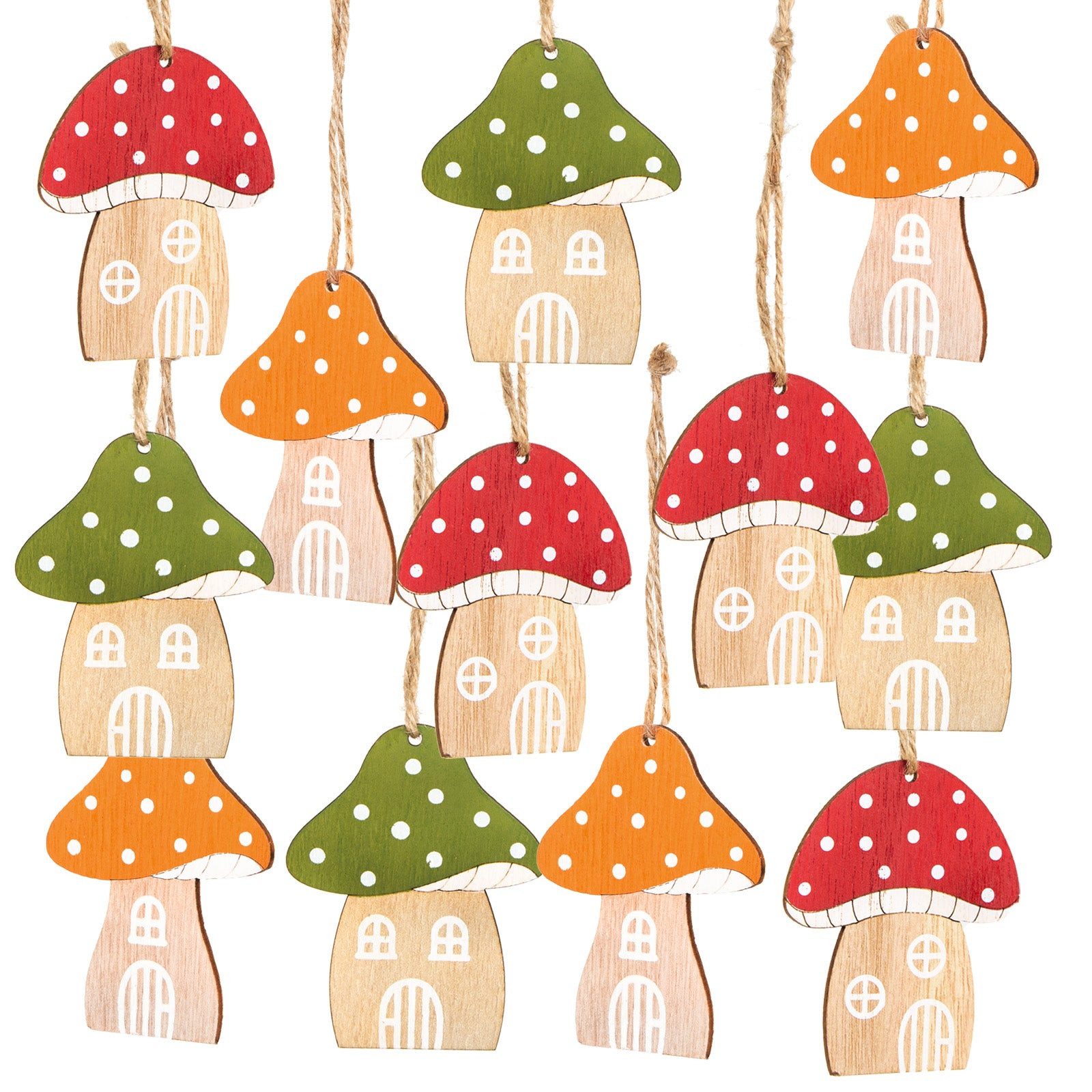 Logbuch-Verlag Dekofigur 12 Pilze aus Holz zum Aufhängen - Weihnachtsdeko 8 cm rot grün orange