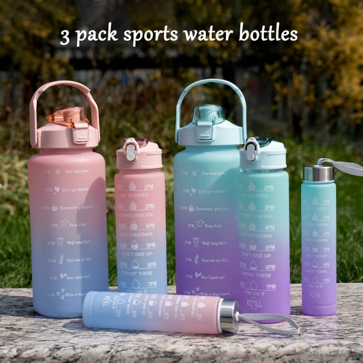 R2 Invest Trinkflasche Sport Wasserflaschen Set 3 Stück 2000 ml 750 ml 280 ml