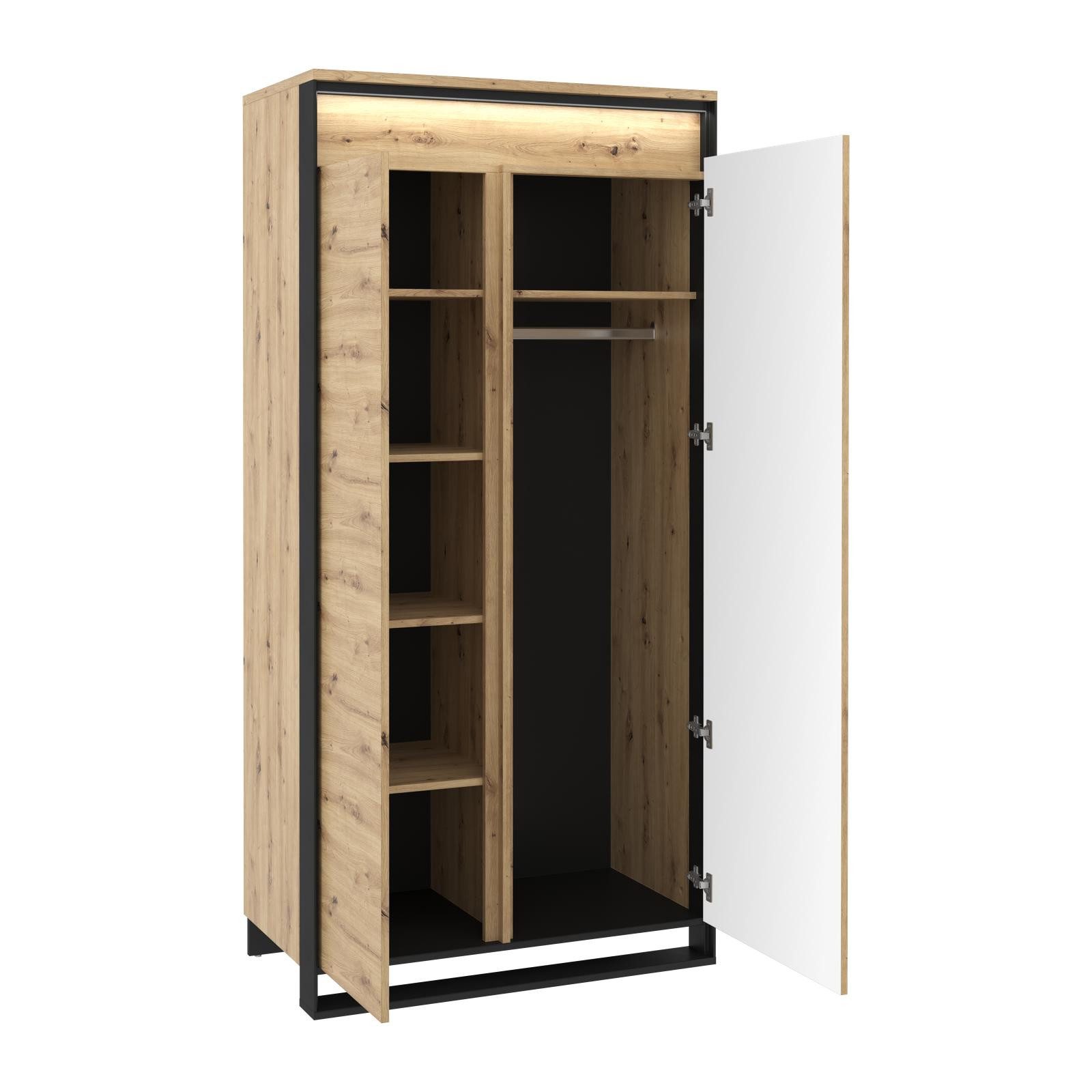HAUSELEMENT Kleiderschrank QUANT QA-01 Drehtürenschrank LED-Beleuchtung 2 Türen Schrank 95 x 195 cm