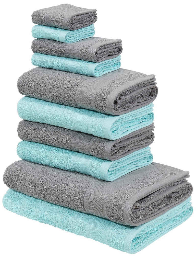 my home Handtuch Set Afri, Walkfrottee, (Set, 10-tlg), 100% Baumwolle, weich, mit Bordüre, Handtuchset mit tollen Farbkombinationen