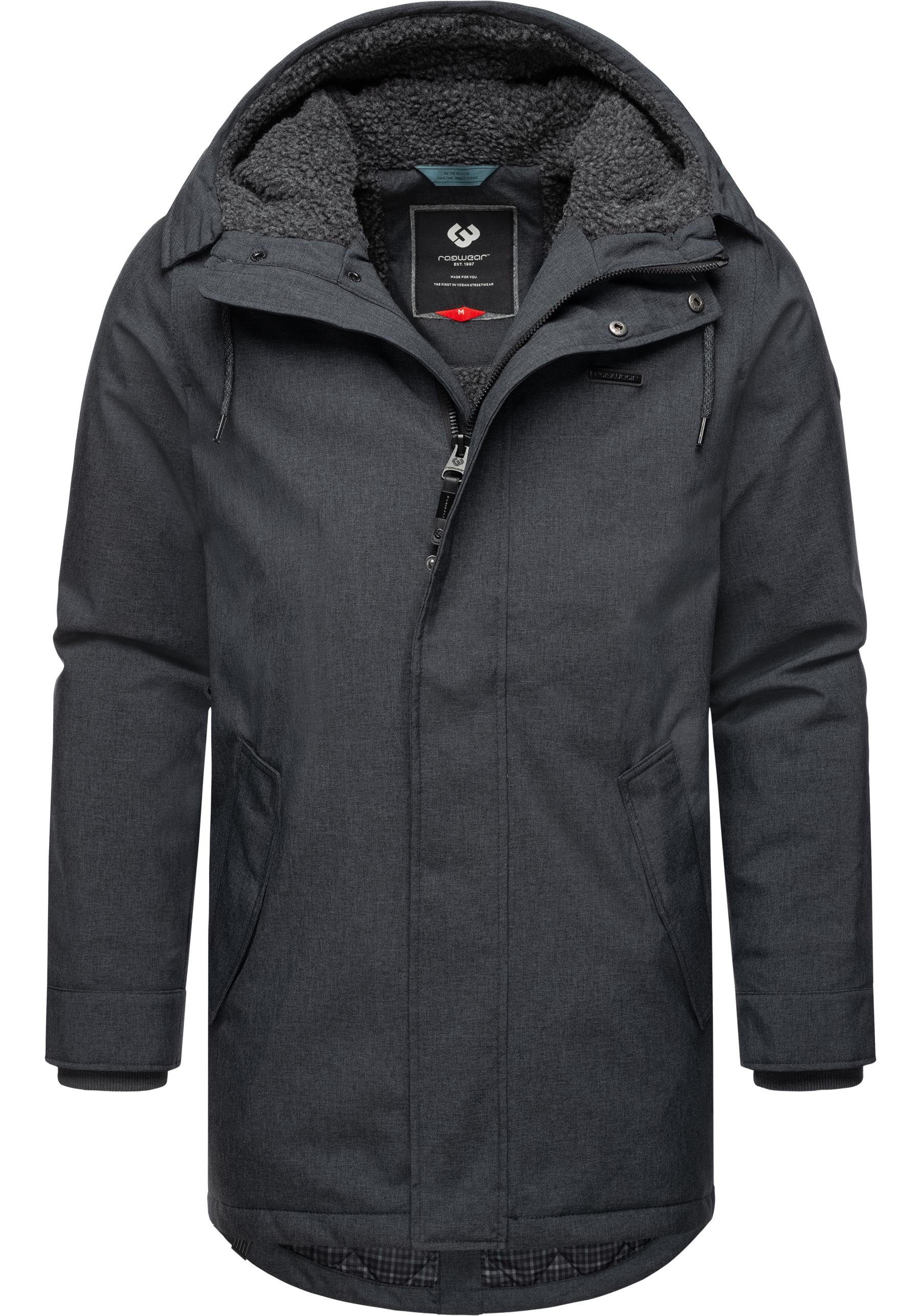 Ragwear Kurzmantel Mr Smithem Melange Lange Herren Winterjacke mit Kapuze