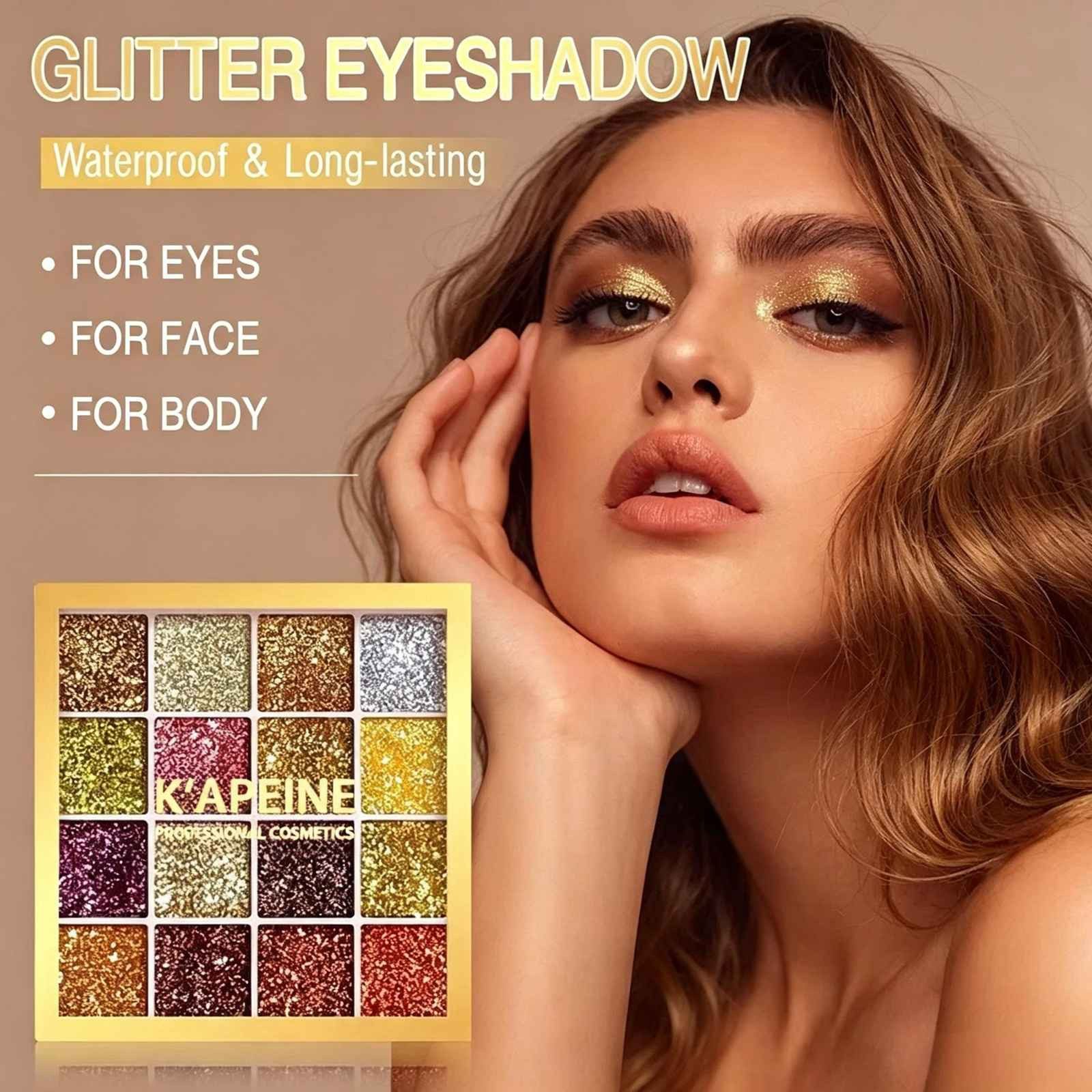 DEBAIJIA Lidschatten-Palette 16 Farben Glitzer Lidschattenpalette Hochpigmentiert Langlebig