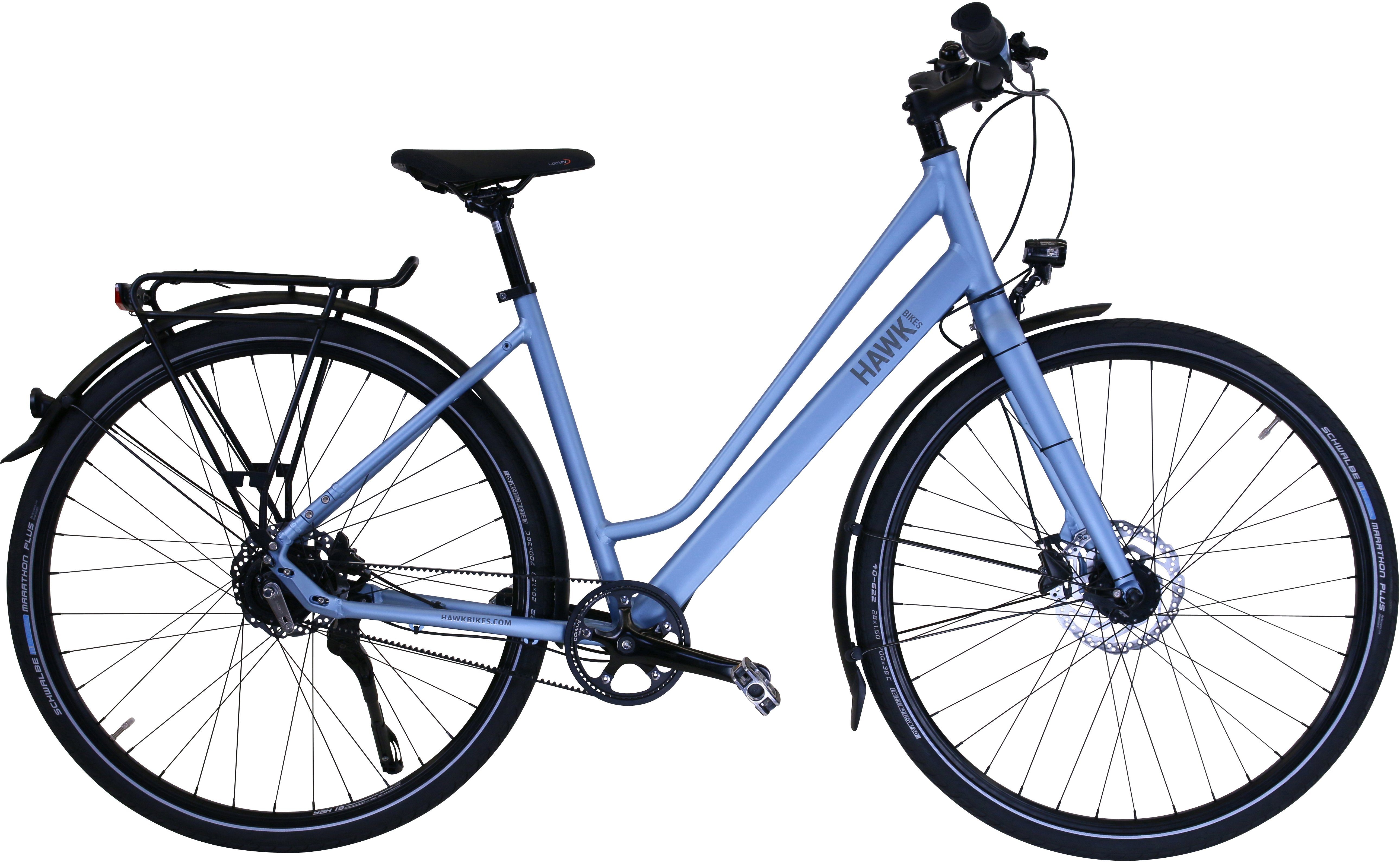 HAWK Bikes Trekkingrad HAWK Trekking Lady Super Deluxe Skye blue, 8 Gang Shimano Nexus Schaltwerk, für Damen und Herren