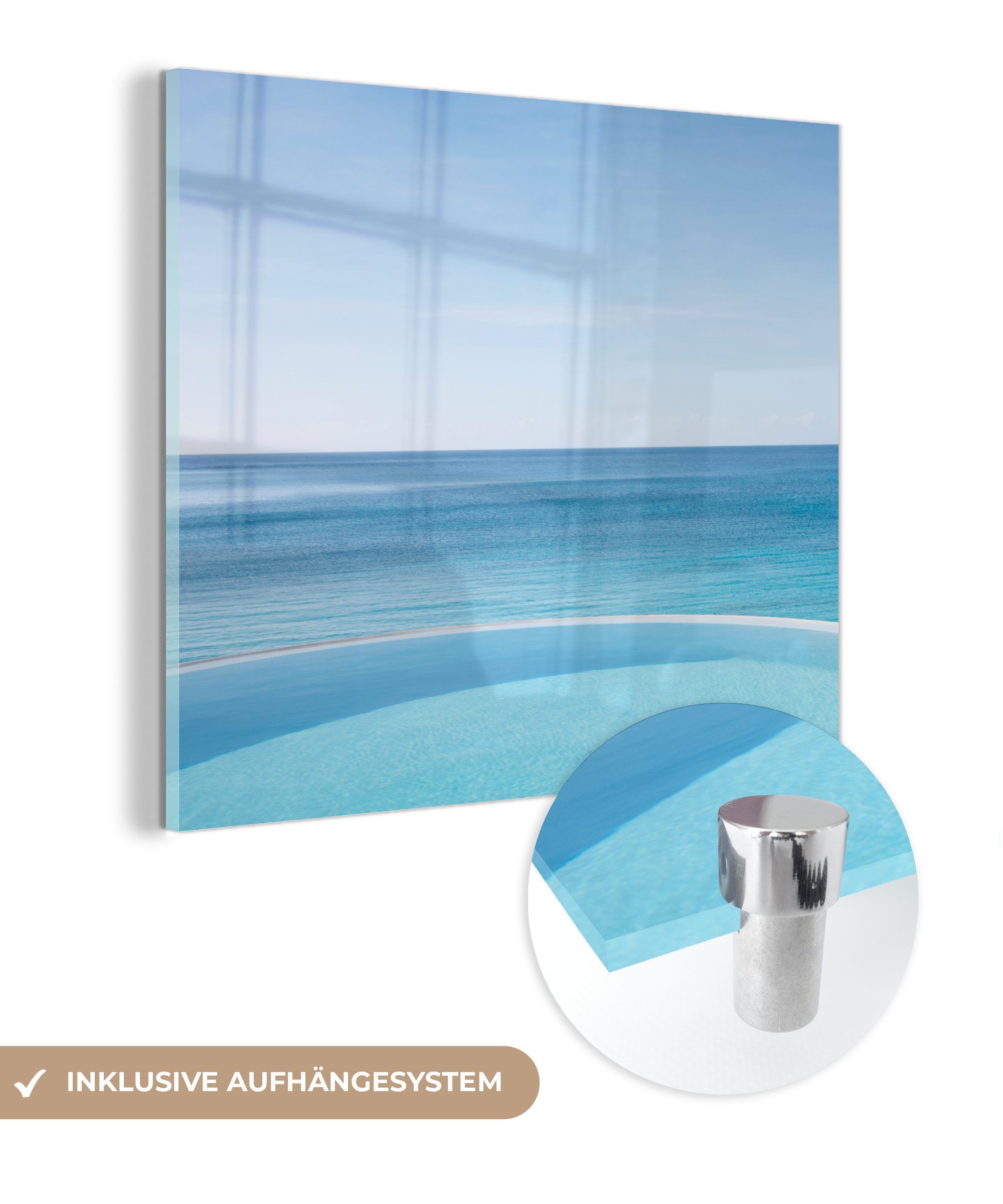 MuchoWow Acrylglasbild Der Karibische Ozean von einem Infinity-Pool aus, (1 St), Glasbilder - Bilder auf Glas Wandbild - Foto auf Glas - Wanddekoration