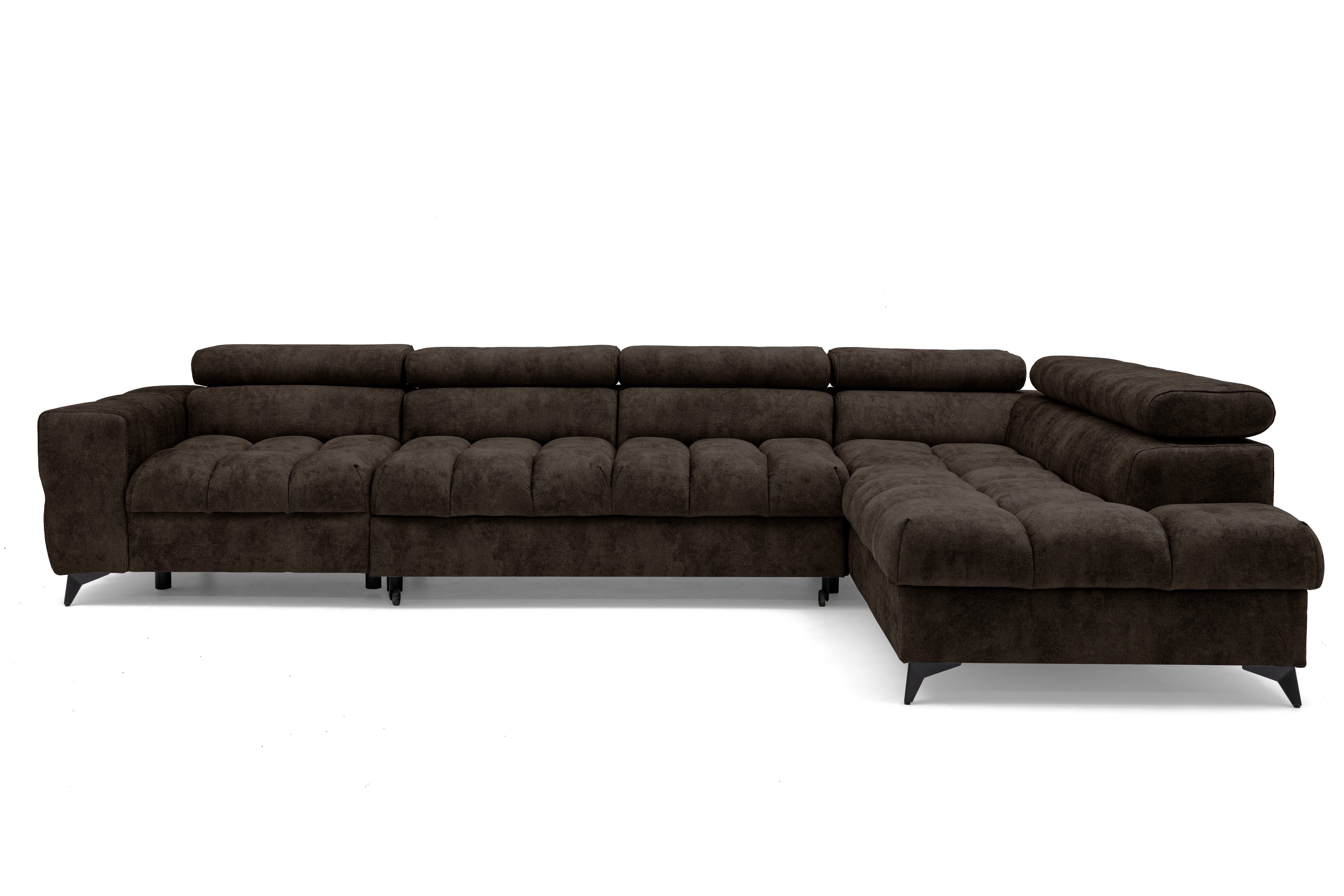 Muffo Ecksofa Pudding Maxi, Elegante starke Steppung, mit Bettkasten, verstellbaren Kopfstützen, mit Schalffunktion