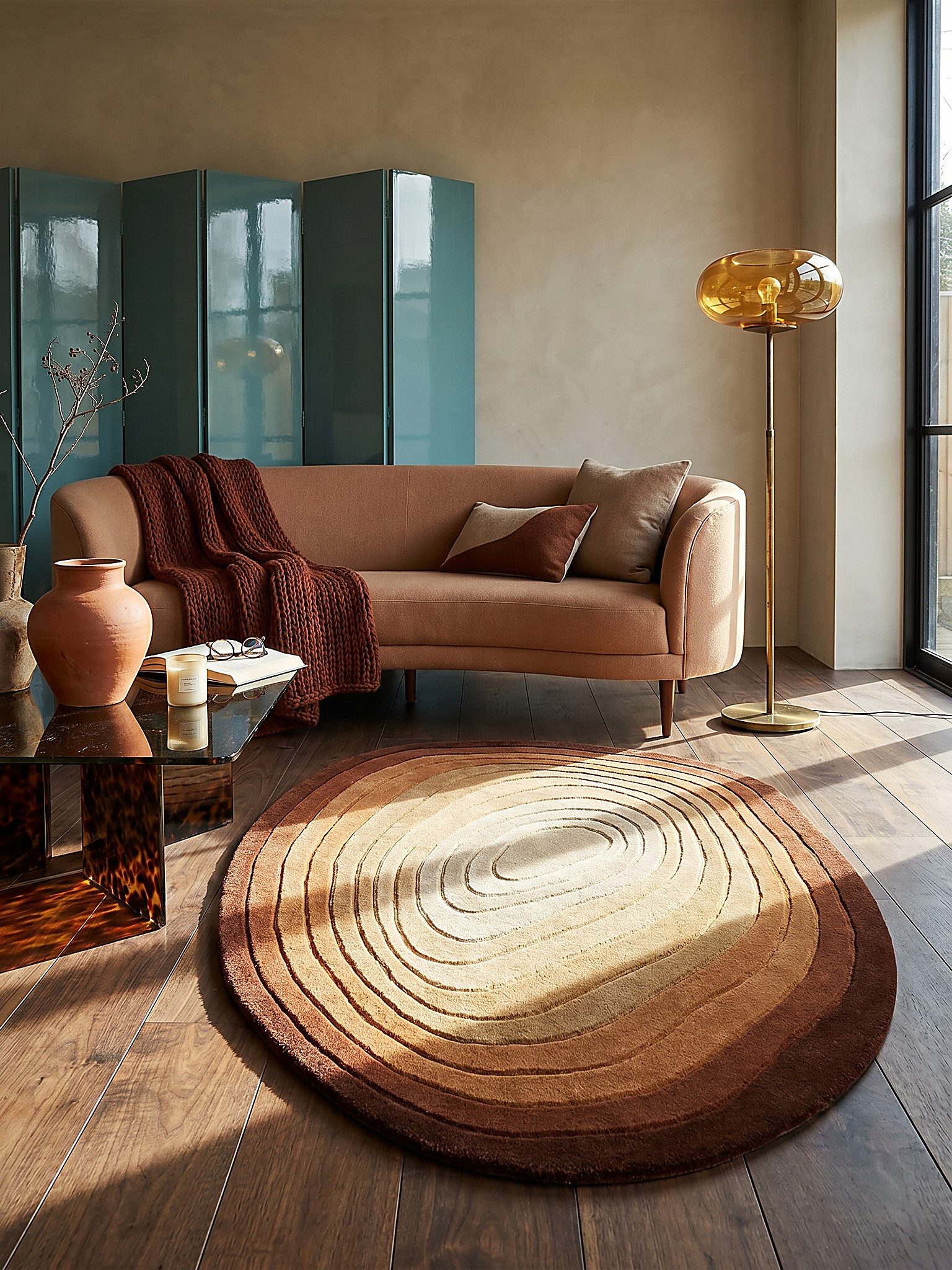 KADIMA DESIGN Wollteppich PARRET Designerteppich weich edel robust Wohnzimmer 160x230 Terrakotta, Oval, Höhe: 15 mm, 100% Wolle, 11 mm Mittelflor, fußbodenheizungsgeeignet, hochwertig