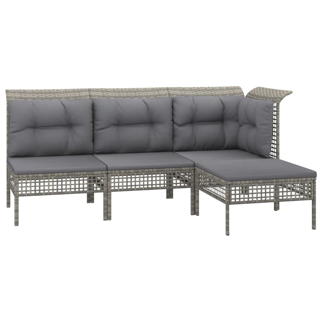 vidaXL Gartenlounge-Set 4-tlg. Garten-Lounge-Set mit Kissen Grau Poly Rattan, (1-tlg)