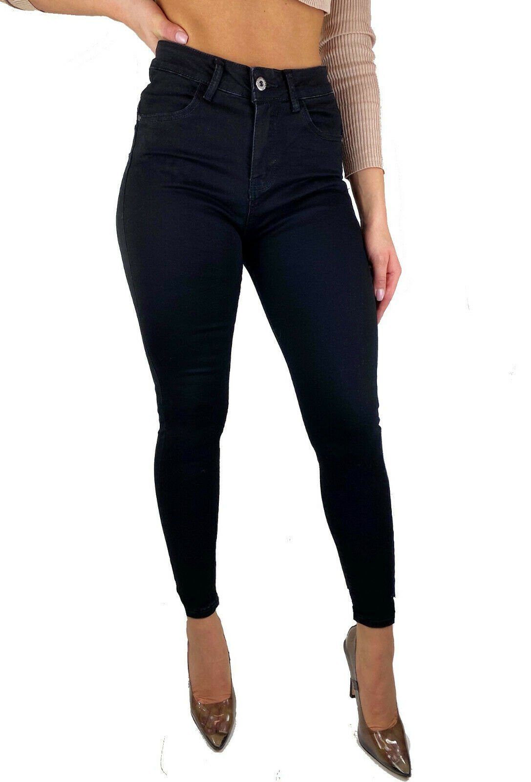 Worldclassca Skinny-fit-Jeans Worldclassca Damen Skinny Jeans HIGH Waist Push UP RÖHRENJEANS Denim DAMENJEANS BLAU Hose Stretch DENIMWEAR Blogger Freizeithose Damenhose MIT Tasche Used Look 34-42 XS-XL