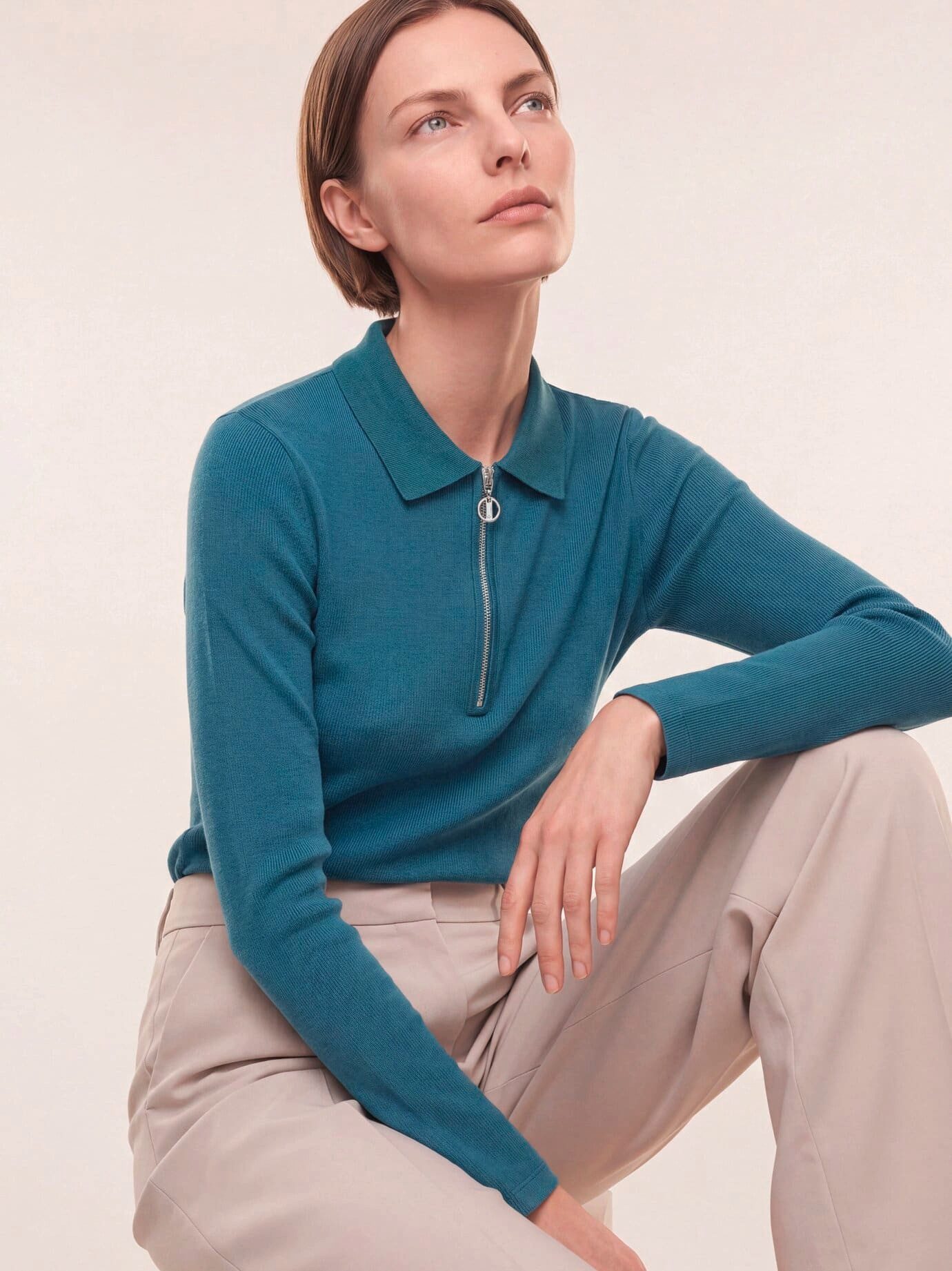 Walbusch Poloshirt Damen Rippenpolo Zip&Go Wärmendes Shirt Langarm Pflegeleicht, Polokragen