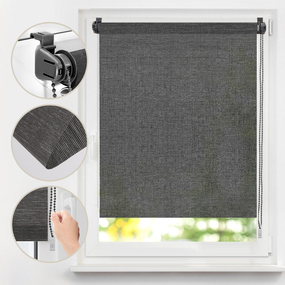Seitenzugrollo Uni Klemmrollo Lichtschutz mit Bohren/ohne Bohren Klemmfix Rollo
