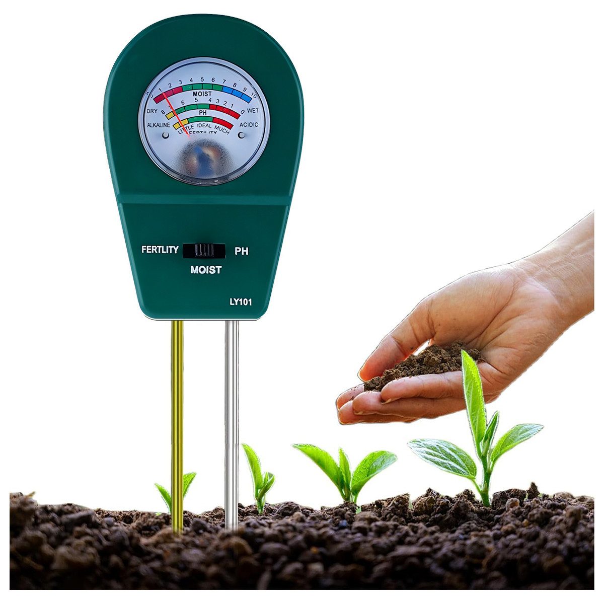 DOPWii Feuchtigkeitsmesser 3-in-1 Bodenmessgerät – Feuchtigkeits-, pH- und Nährstofftester für, Bodenanalyse, Garten, Landwirtschaft & Pflanzenpflege