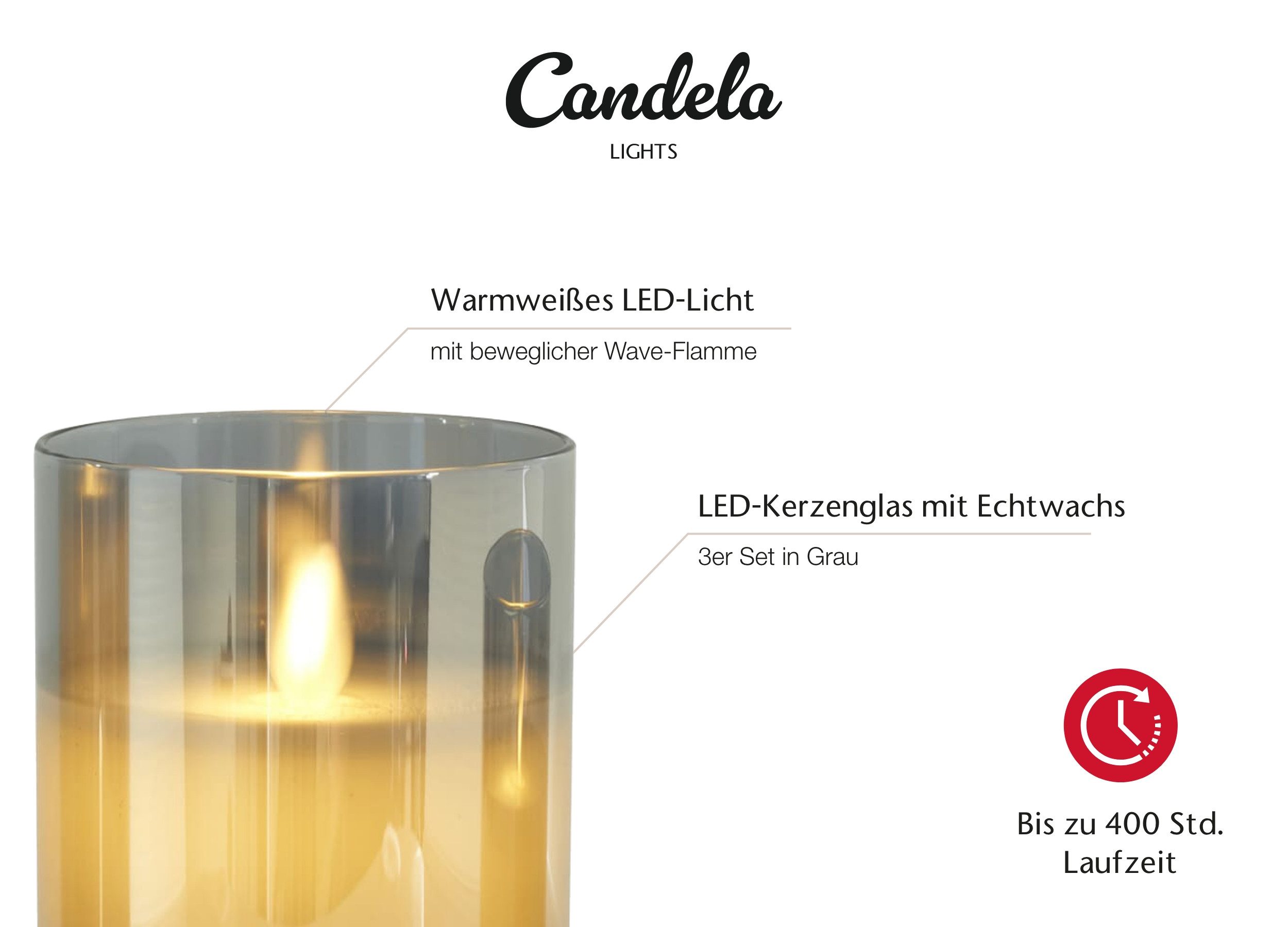 LC Home LED-Kerze LED Kerzen Set Echtwachskerze Glas Timerfunktion Fernbedienung Dimmbar (Spar-Set, 3-tlg., LED Kerzen im Glas 3er Set mit Fernbedienung), Led Kerzen 3er Set in 10x7,5 • 12,5x7,5 • 15x7,5cm
