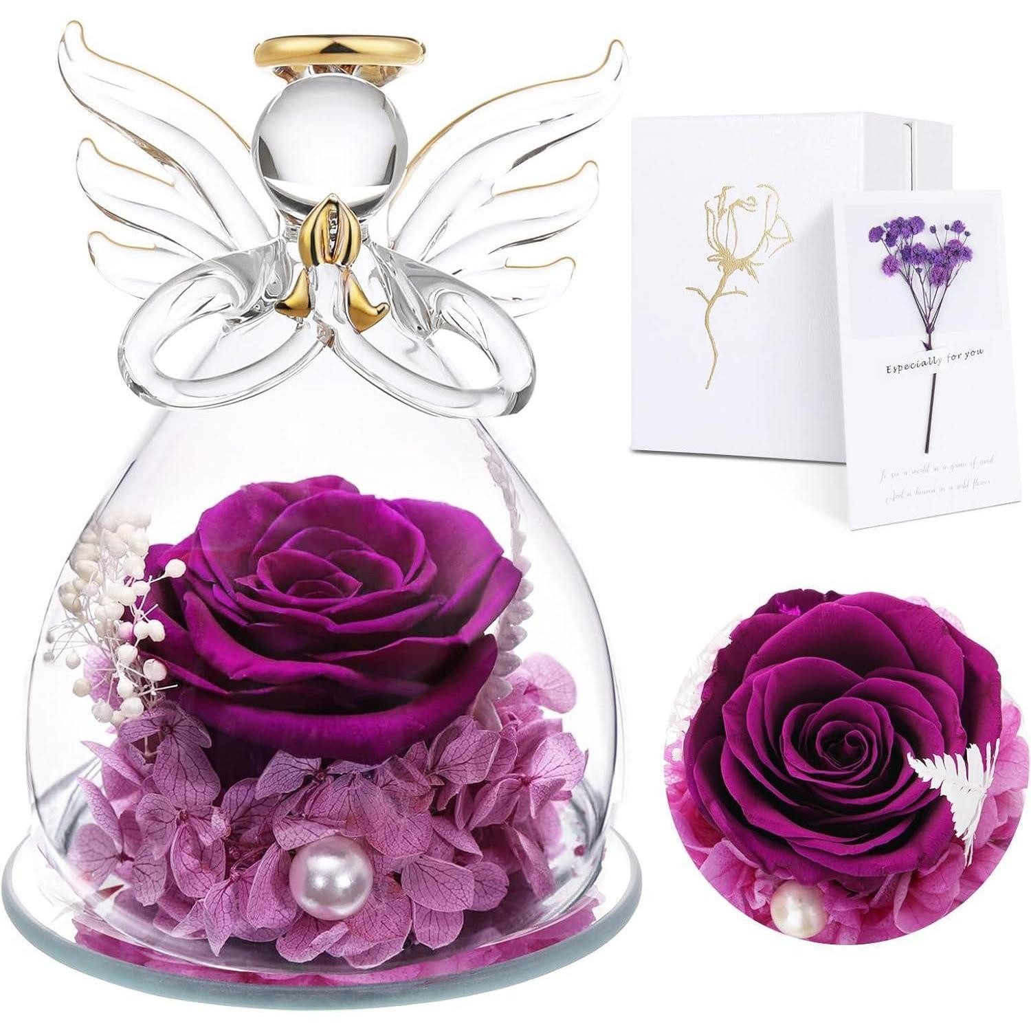 Trockenblume Engelsfigur Rose Ewige Lila, LuxusKollektion