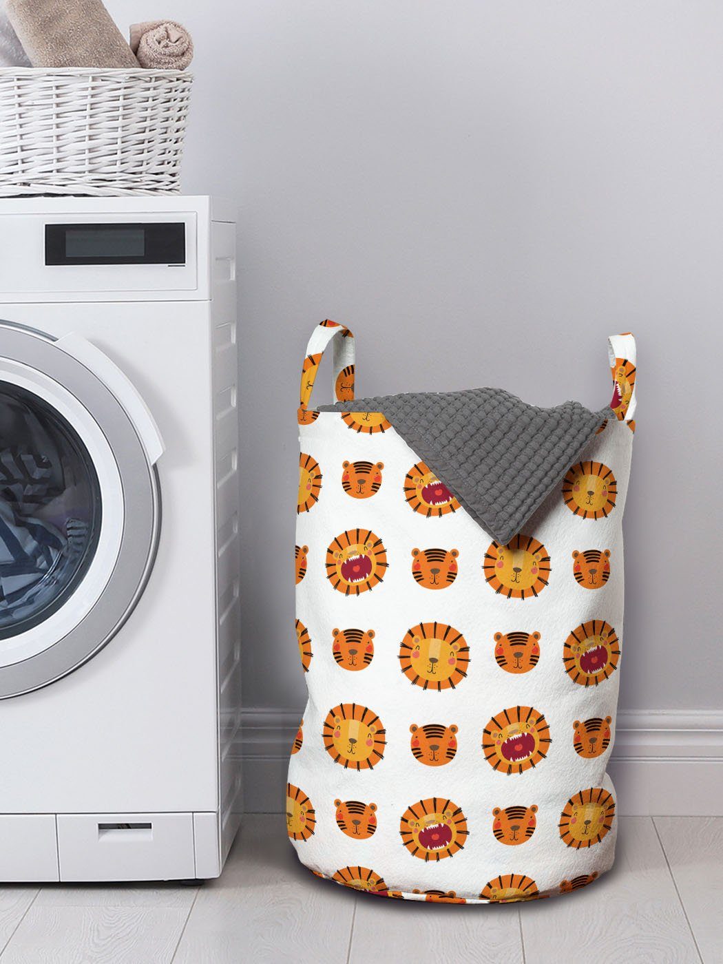 Abakuhaus Wäschesäckchen Wäschekorb mit Griffen Waschsalons, Tiger Forms Funky Kordelzugverschluss Tiger Löwe-Gesicht für