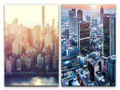 Sinus Art Leinwandbild 2 Bilder je 60x90cm New York Mega City Wolkenkratzer Skyline Großstadt Modern USA