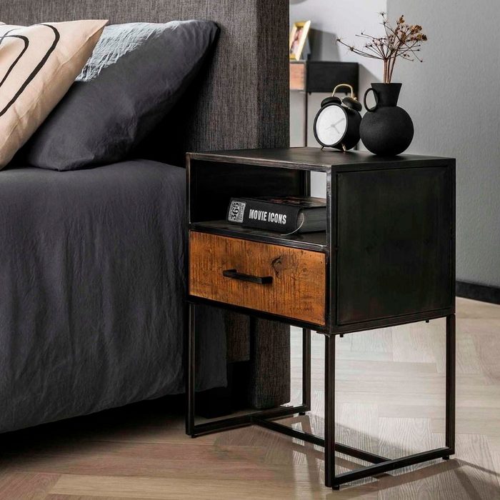 RINGO-Living Beistelltisch Metall Nachttisch Dayita mit Schublade in Bronze-matt und Schwarz-matt Möbel