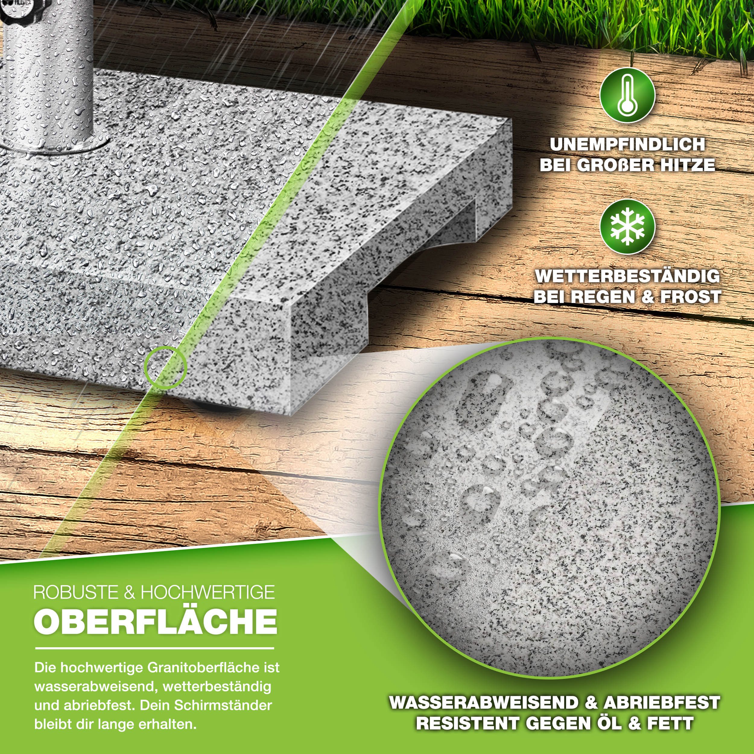 tillvex Sonnenschirm tillvex Granit Sonnenschirmständer, Balkonschirmständer für Schirmstöcke 16-48 mm & 300cm Schirmdurchmesser, Sonnenschirm, Granit Sonnenschirmständer
