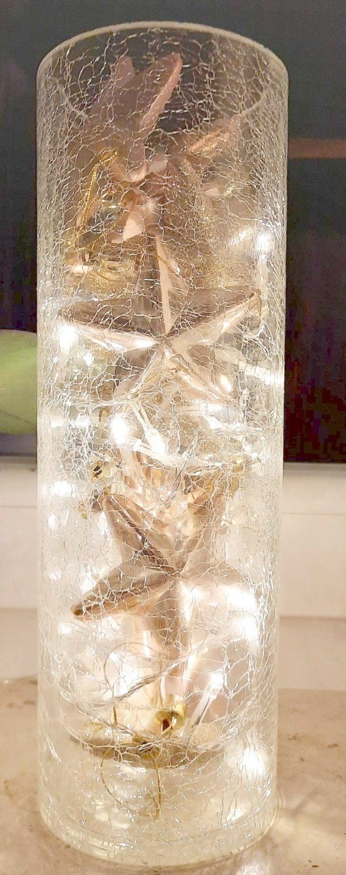 Maximus Dekovase, Crackle Glas Vase mit LED Lichterkette Lampe Leuchte