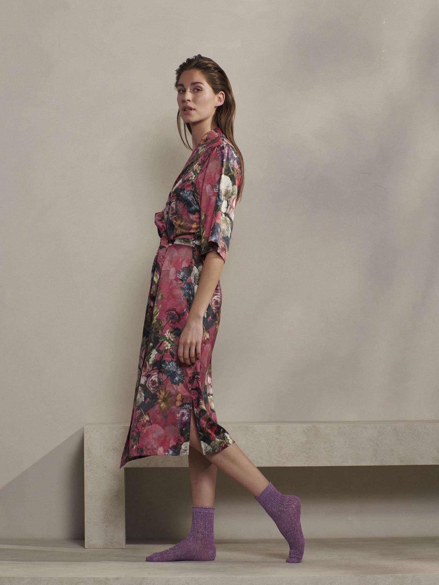 Essenza Kimono Ilona Karli, Langform, Polyester, Gürtel, magnolia mit Kimono-Kragen, Blumenprint pink