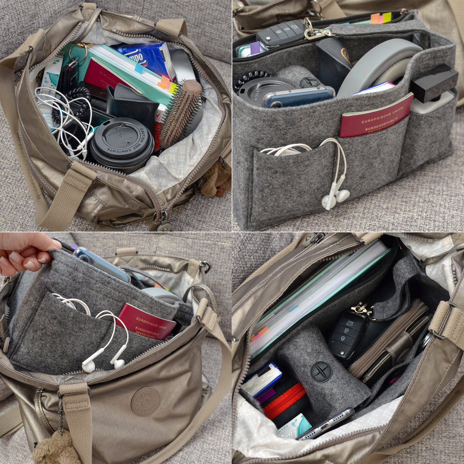 DuneDesign Taschenorganizer L - Filz Handtaschenorganizer mit Fächern für Handtasche und Rucksack, 30 x 12 x 17 cm Taschen Organizer - Innentasche für Damen Han – Bild 3 von 5