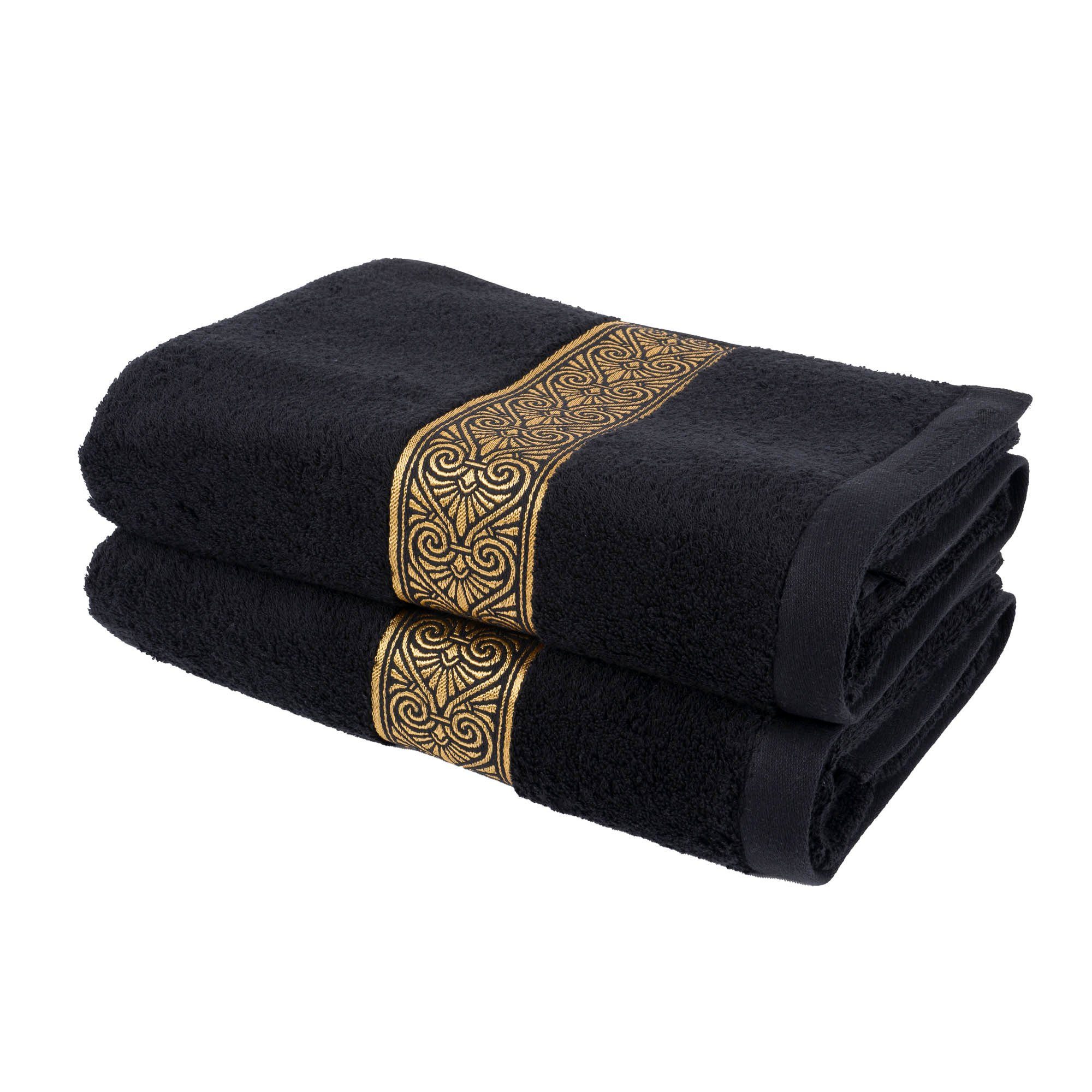 Aymando Badetücher Luxus, 100% ägyptische Baumwolle (2-St), edle  Ornamentstickerei in Gold, Aufhängeschlaufe
