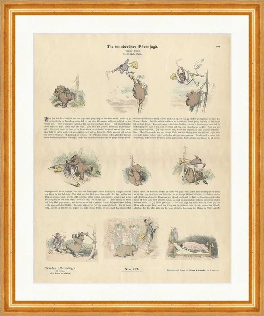Kunstdruck Die wunderbare Bärenjagd II Wilhelm Busch Münchener Bilderbogen 292 Ge