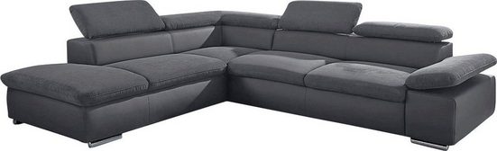 Ecksofa VALANTINE, mit Ottomane, inklusive Kopf- und Armteilverstellung Dunkelgrau von SIT&MORE