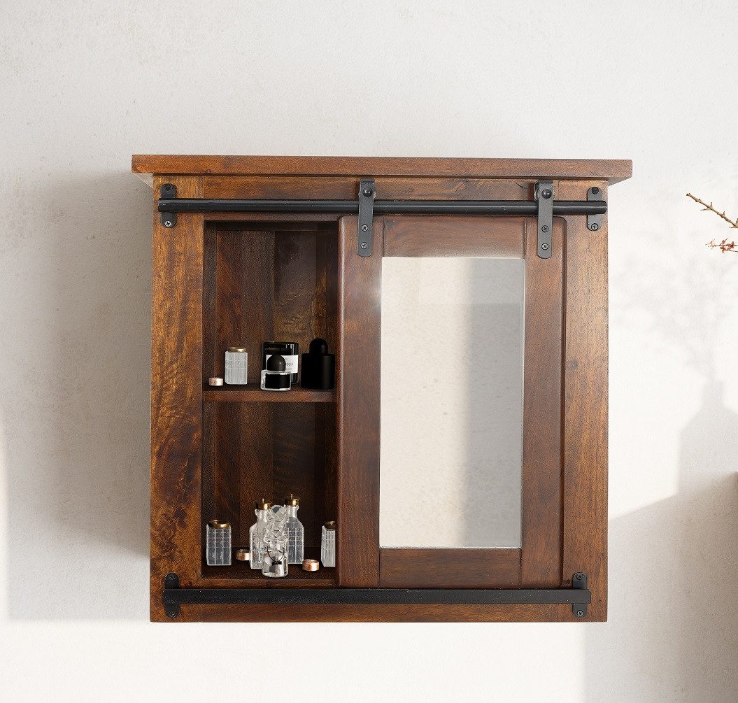 Main Möbel Badezimmerspiegelschrank Spiegelschrank 68x64cm 'Bayamo' Mango & Eisen