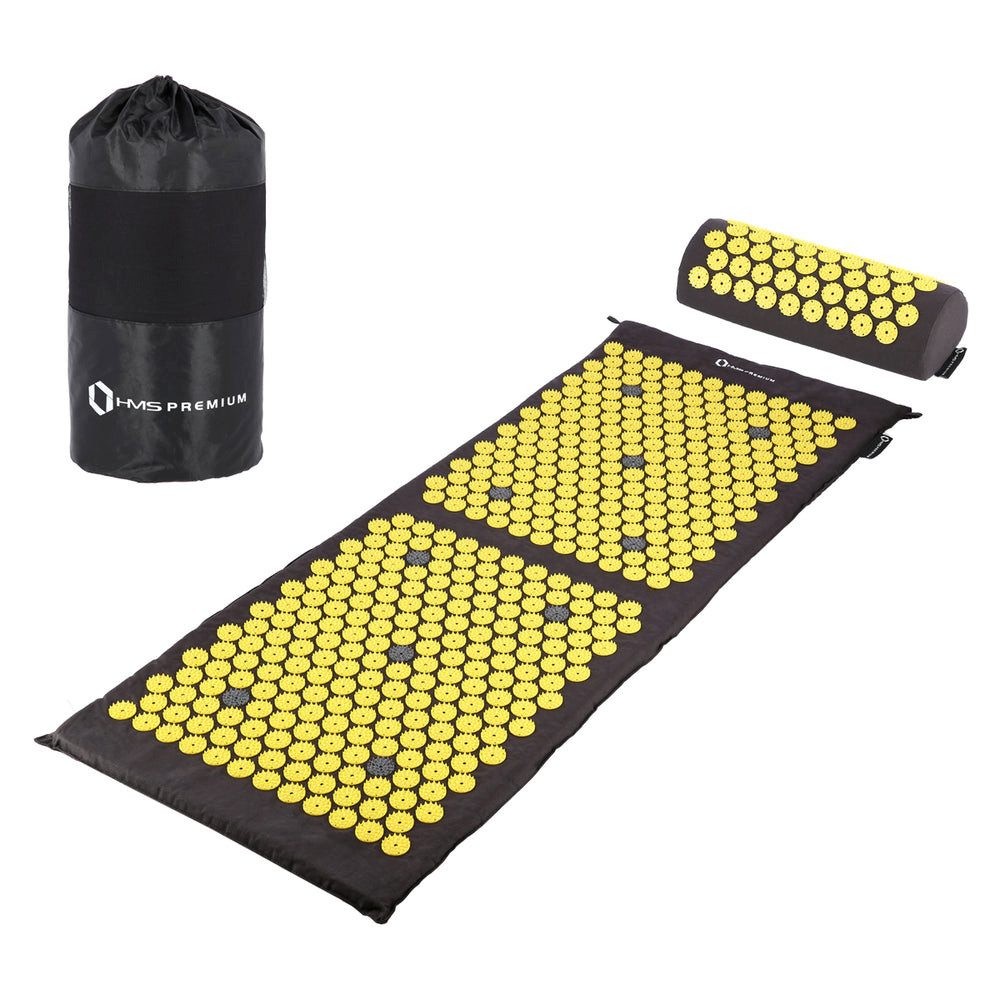 HMS Premium Akupressurmatte Akupressurmatte Entspannungsmatte mit Kissen (Spar-Set, 1-St., Muskelentspannung), Hilft bei Rücken-, Nacken- und Kopfschmerzen sowie Schlaflosigkeit