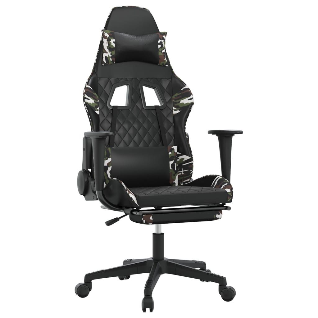 furnicato Gaming-Stuhl Schwarz und Tarnfarben 64x60x(117-127) cm (1 St), Bürostuhl mit Liegefunktion, Fußstütze und 360-Grad-Drehfunktion