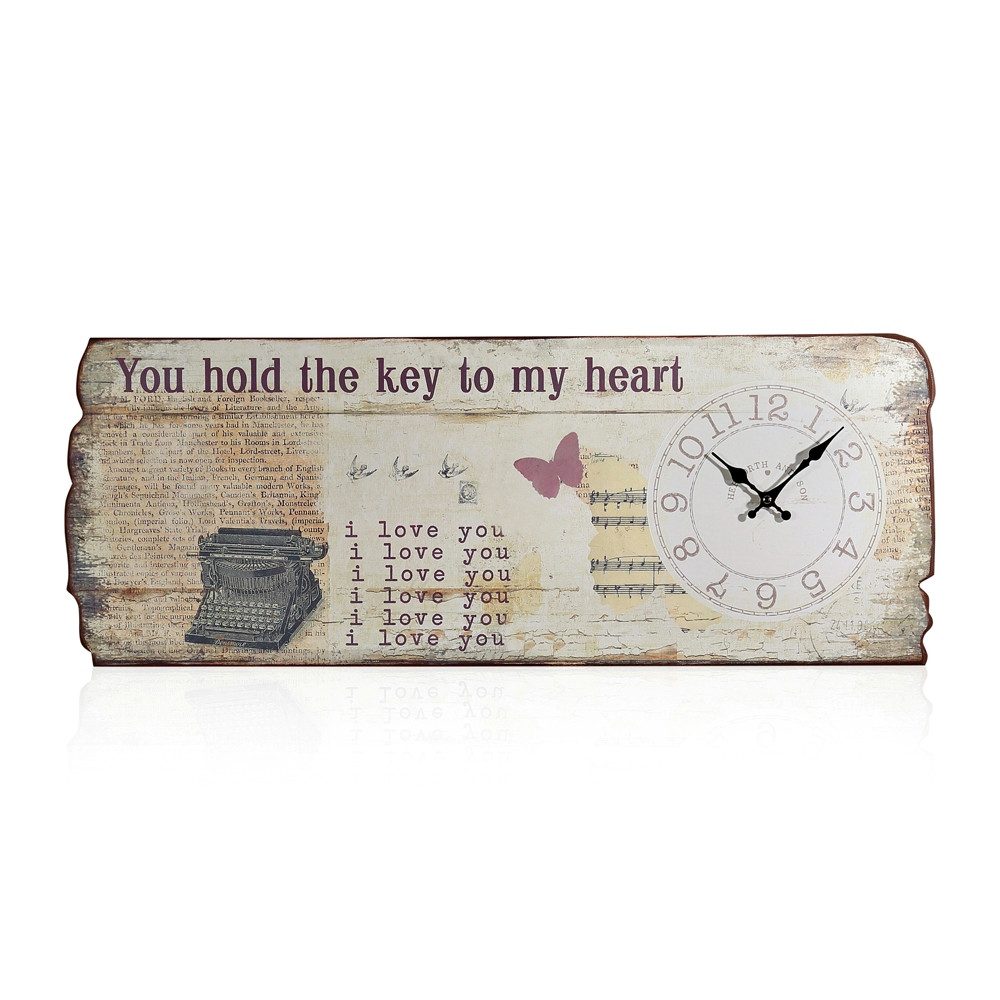 Mucola Wanduhr Wanduhr Uhrpaneel 80x30 cm Wand Bild Bahnhofsuhr Holz Shabby Chic (Paulownienholz)