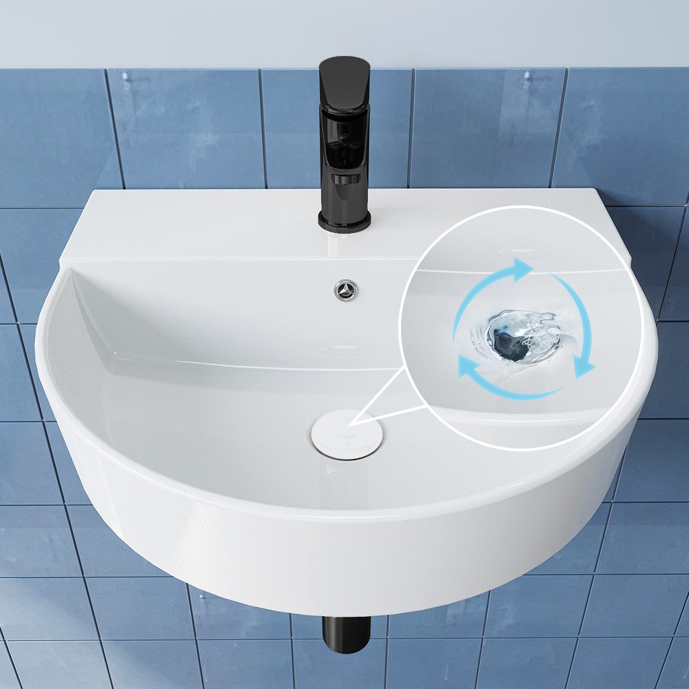 HOROW Waschbecken Aufsatzwaschbecken Waschtisch Handwaschbecken Klein Keramik (Halbkreis 50cm Wandhängend, für Gäste WC) – Bild 5 von 5