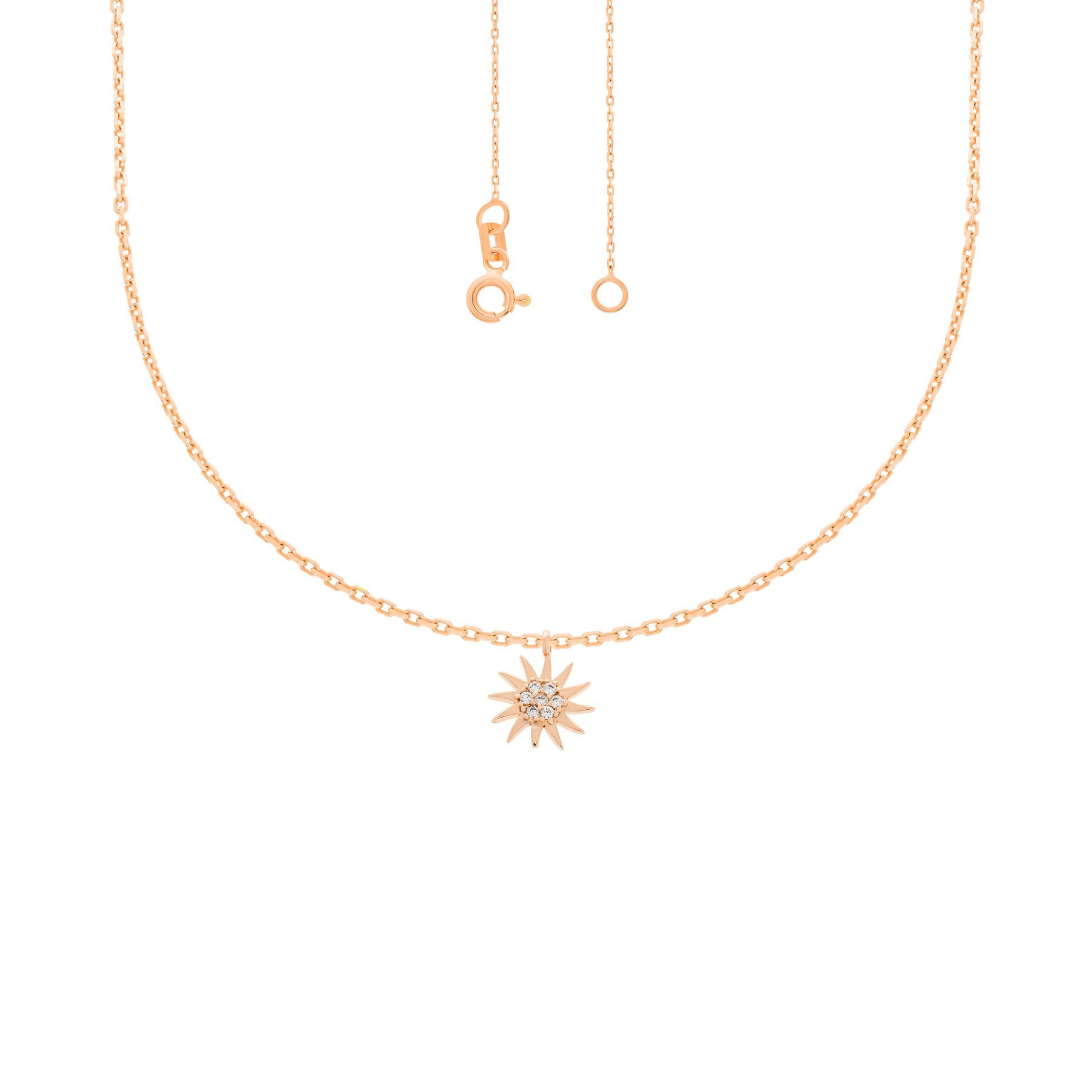 Stella-Jewellery Collier 585er Rotgold Collierkette Sonne Anhänger  Zirkonia, Collierkette mit Zirkonia