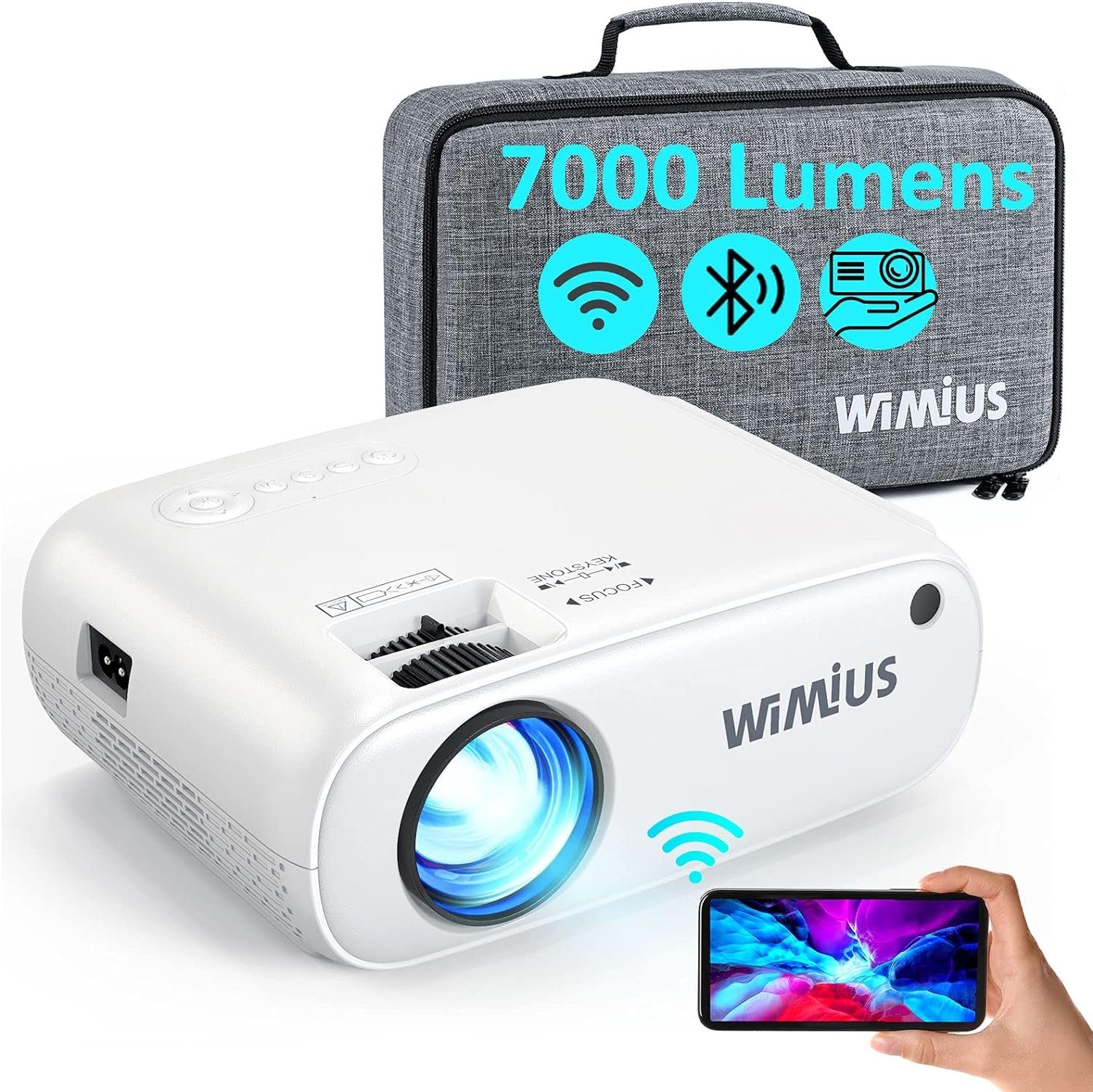 WiMiUS Portabler Projektor (1920x1080 px, Projektor wimius projektor  unterstützt heimkinoprojektor kompatibel)
