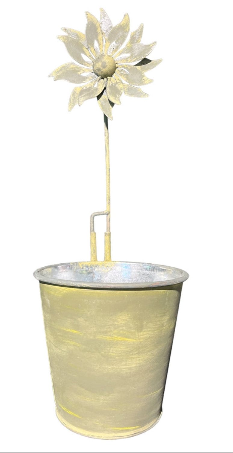 finehomegarden Blumentopf Metall Eimer mit Windmühle Pflanzgefäß Metalleimer Pflanzkübel (1 St), Pflanztopf gelb gewischt Ø16/24cm 2Größen wählbar / Paket