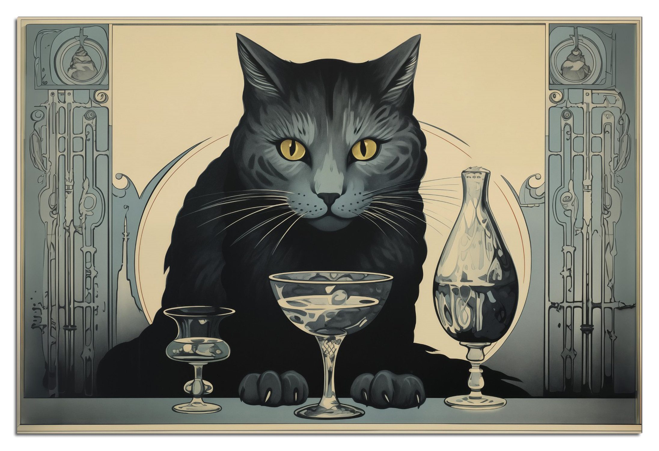 Wallario Poster, Katzenportrait in Art Deco, in verschiedenen Ausführungen