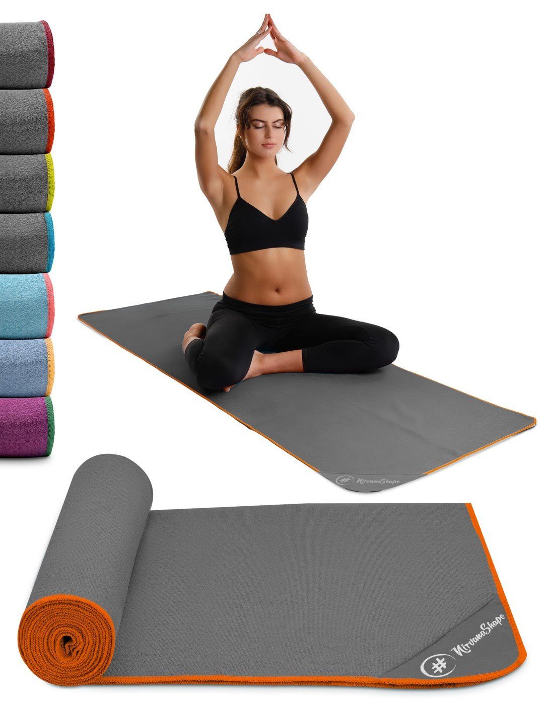 NirvanaShape Sporthandtuch Yoga Handtuch mit Antirutsch-Noppen,  Yogatuch-Auflage für Yogamatte, Microfaser, +Yoga Einführungs eBook,  Yogatuch-Auflage Saugstark, Hygienisch