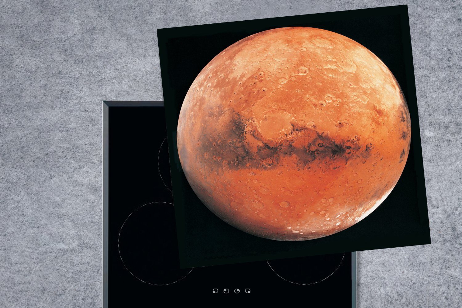 küche Planet Ceranfeldabdeckung, (1 Arbeitsplatte Mars Hintergrund, vor Herdblende-/Abdeckplatte Der Vinyl, schwarzen tlg), MuchoWow einem für 78x78 cm,