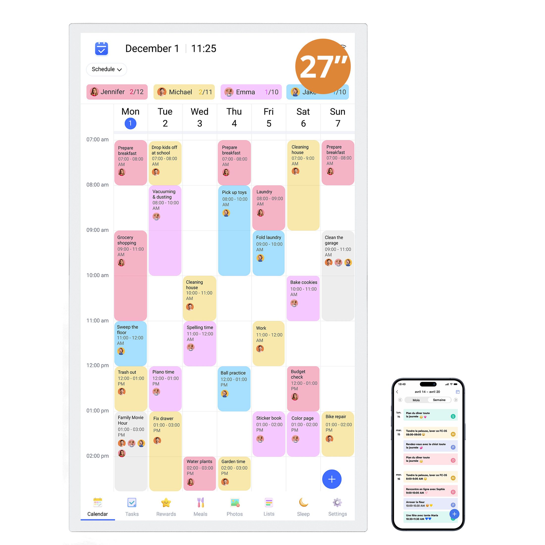 EKASN 27'' Digitaler Kalender mit Touchscreen für Wand- und Tischmontage Digitaler Bilderrahmen (68,58 cm/27 ", 1920 x 1080 Pixel, 32 GB, Full-HD, WLAN, Familienplaner mit To-Do-Liste & Mahlzeitenplaner)