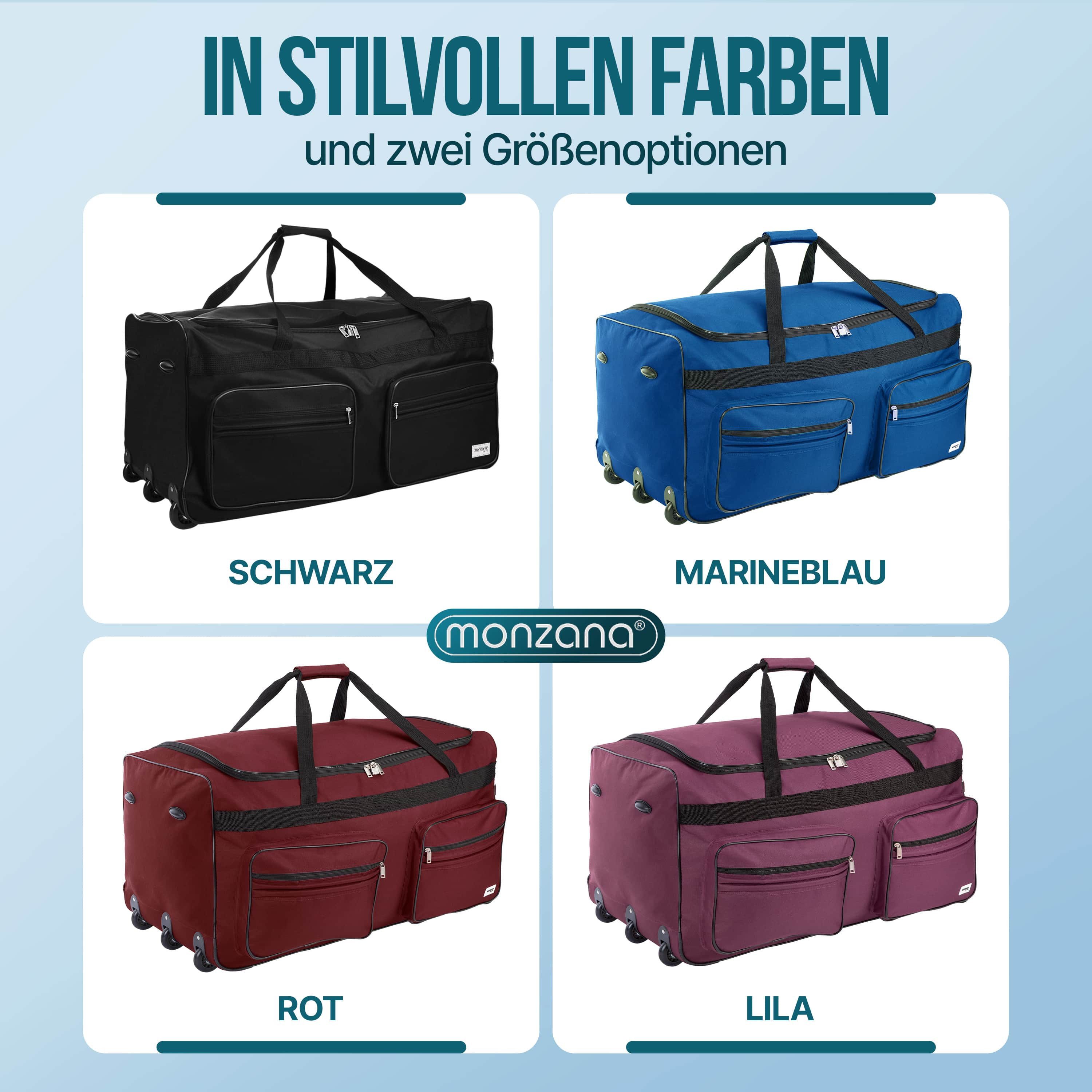monzana Reisetasche Leonardo, mit Rollen 160L Trolley Teleskopgriff Schwarz Groß XXL Gepäcktasche