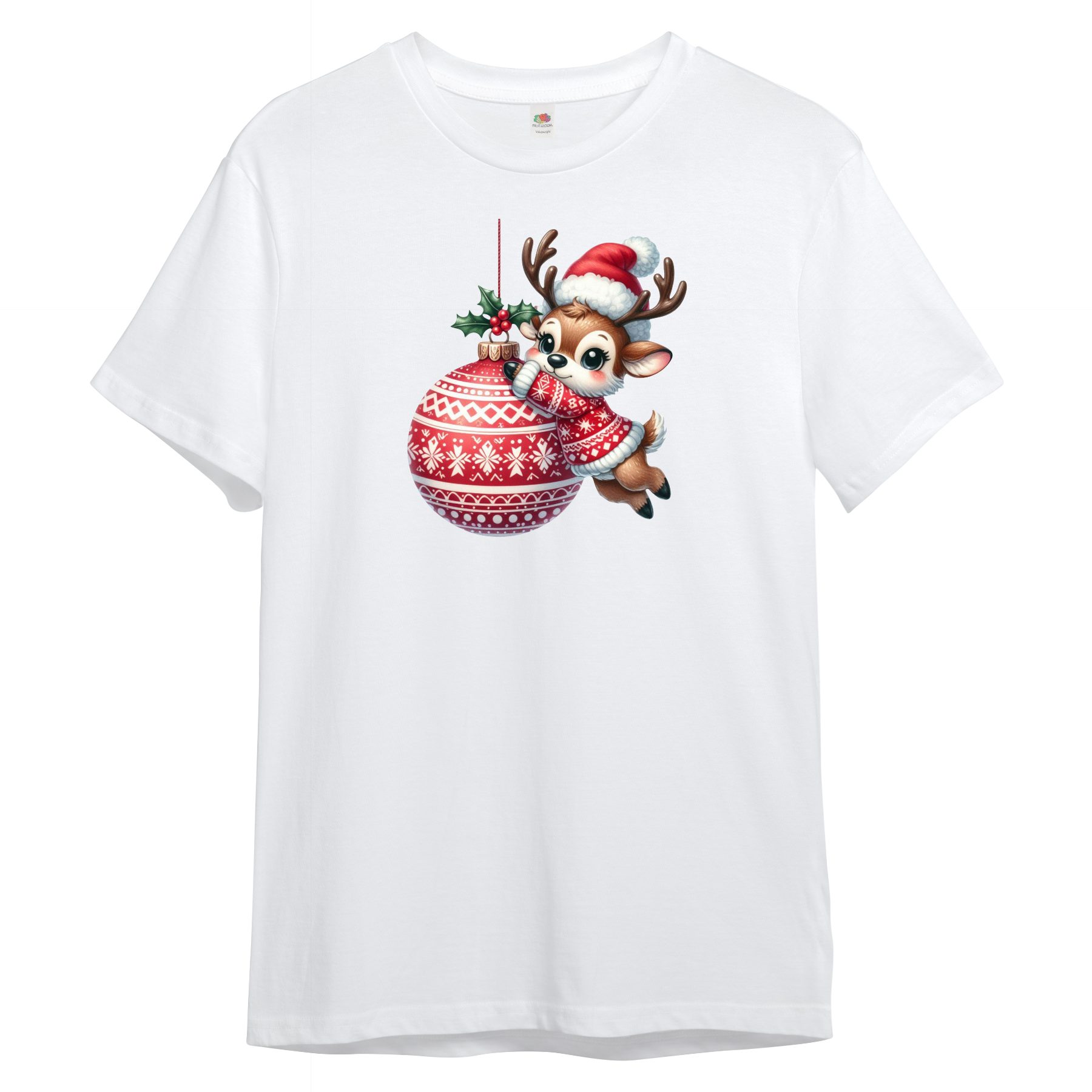 T-Shirt Kinder T-Shirt, Rentier mit Weihnachtskugel
