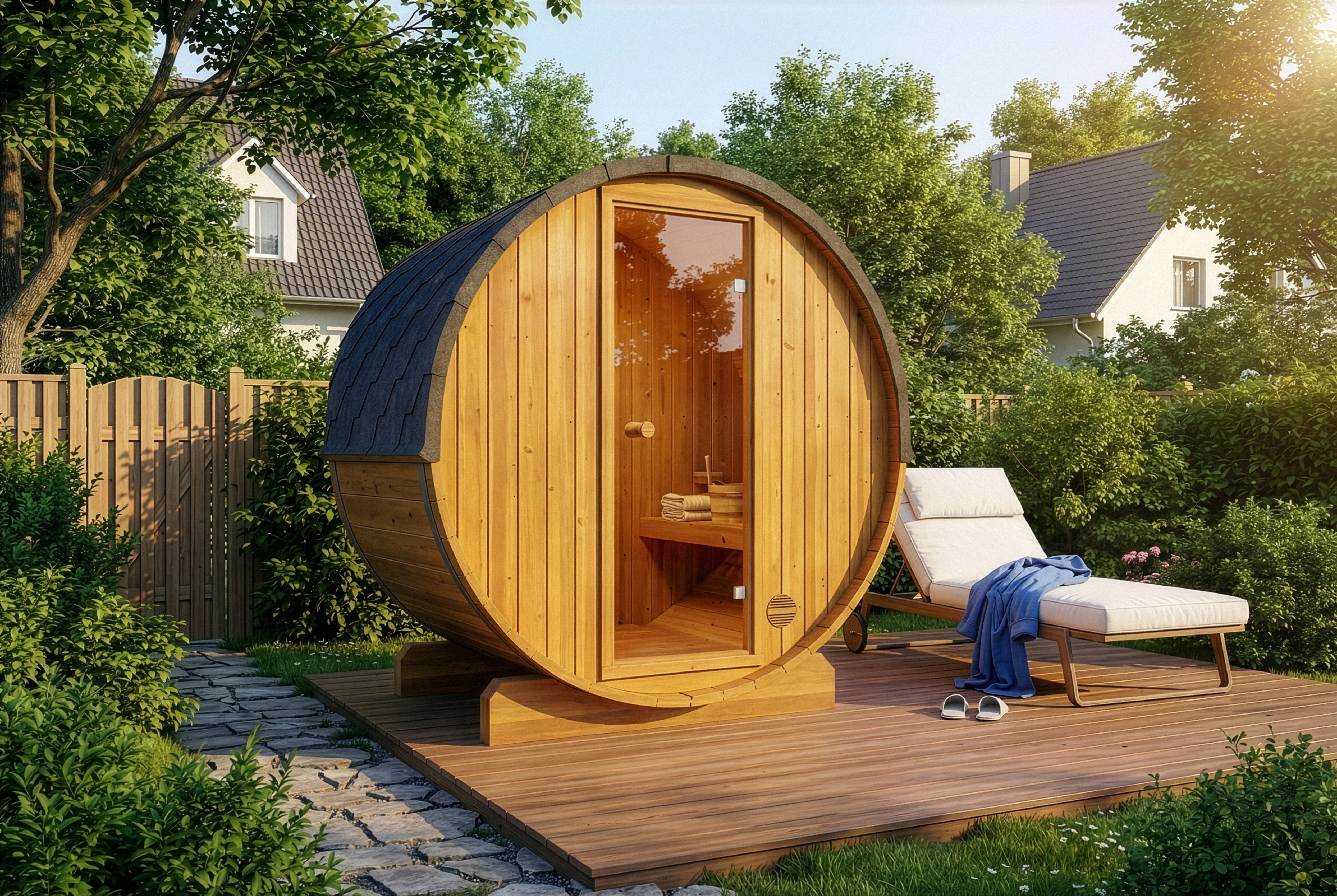FinnTherm Fasssauna Mini XXS, BxTxH: 199 x 130 x 215 cm, 42 mm, in Naturbelassen Inkl. Fußboden